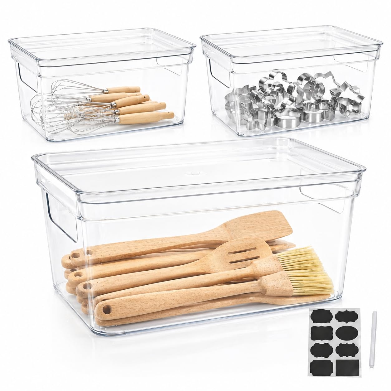 Yomjarl Baking Supplies Storage Containers 3Pc,Baking Kits with Handles&Lid for Adult,Stackable Bakeware Organizer Storage Bins,BPA Free Baking Accessories,Kitchen,Pantry Storage and Organization Box