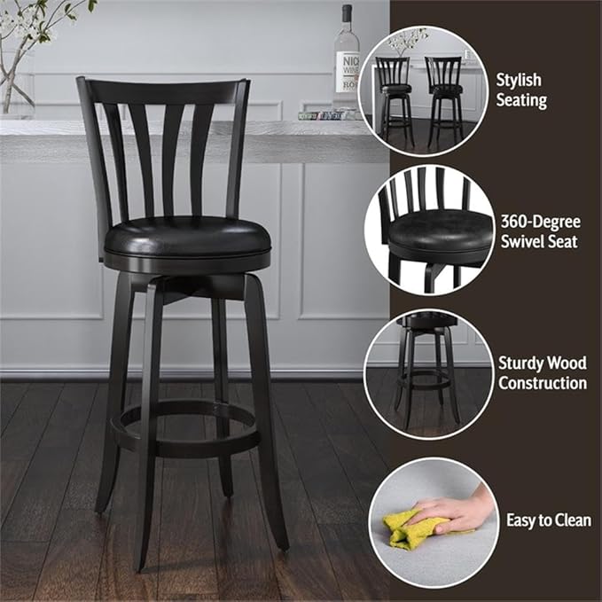 Hillsdale Savana Wood Bar Height Kitchen Stool, 29.5" High, Black