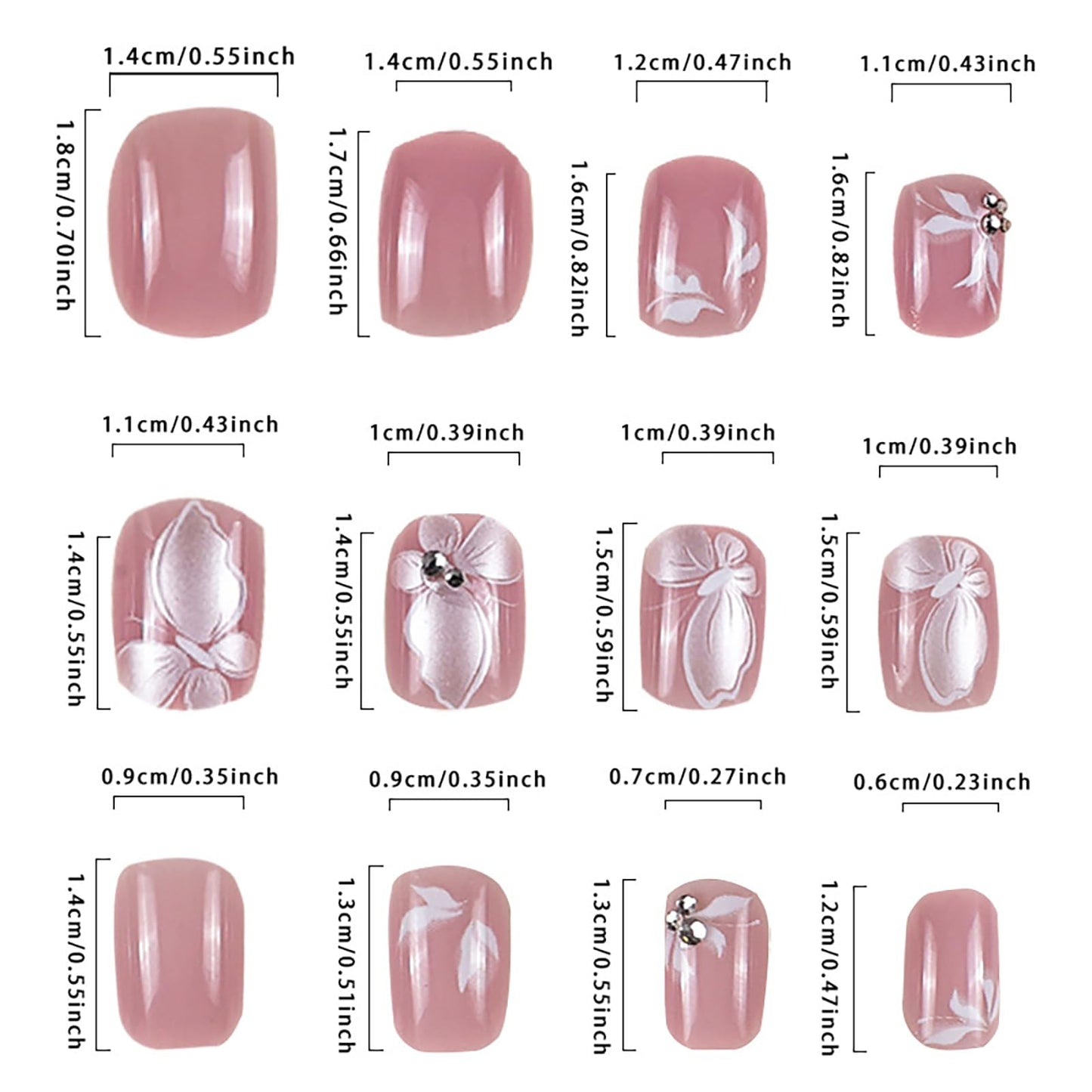 24Pcs Short Press on Nails RTKHFZE Pink Fake Nails with White Butterfly and Rhinestones Designs Press Ons False Nails Square Full Cover Acrylic Nails Stick on Nail for Women and Girls