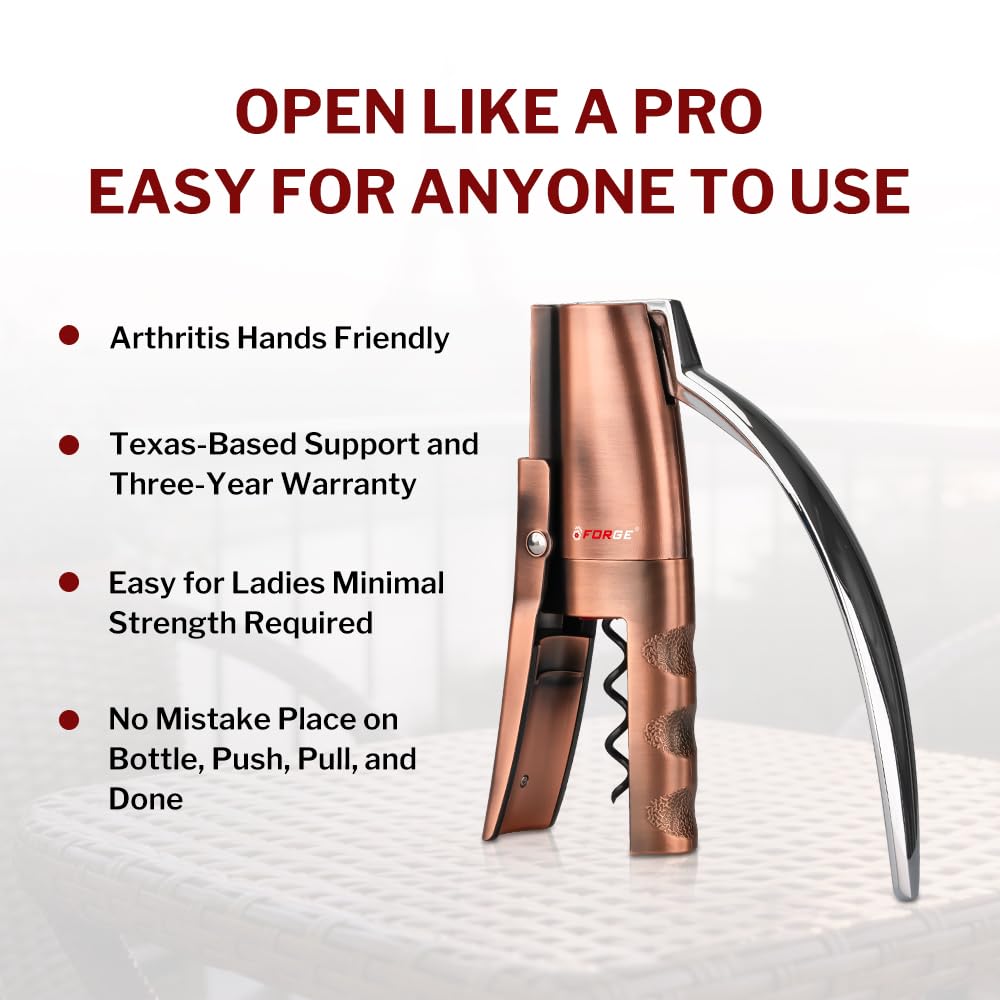Forge Quality Compact Vertical Lever Corkscrew Wine Opener with Foil Cutter. 3 Seconds to Open a Bottle of Wine. Metallic Bronze