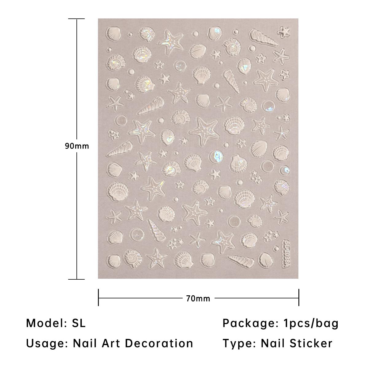 SIMAYKUWA Summer Ocean Style 5D Embossed Dream Shell Starfish Jellyfish Beach Nail Stickers - DIY Nail Art Decorations for Summer Vacation A Set of 3 Sheets