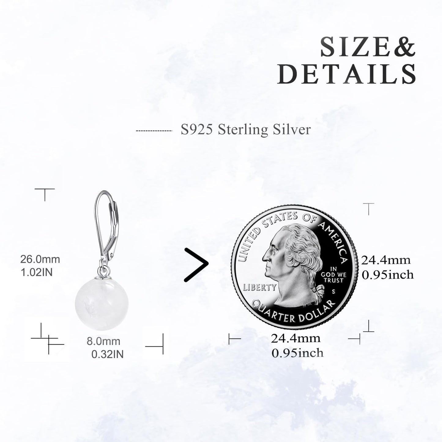 925 Sterling Silver White Agate Leverback Earrings Dangle Drop Jewelry Gifts for Women (White Agate)