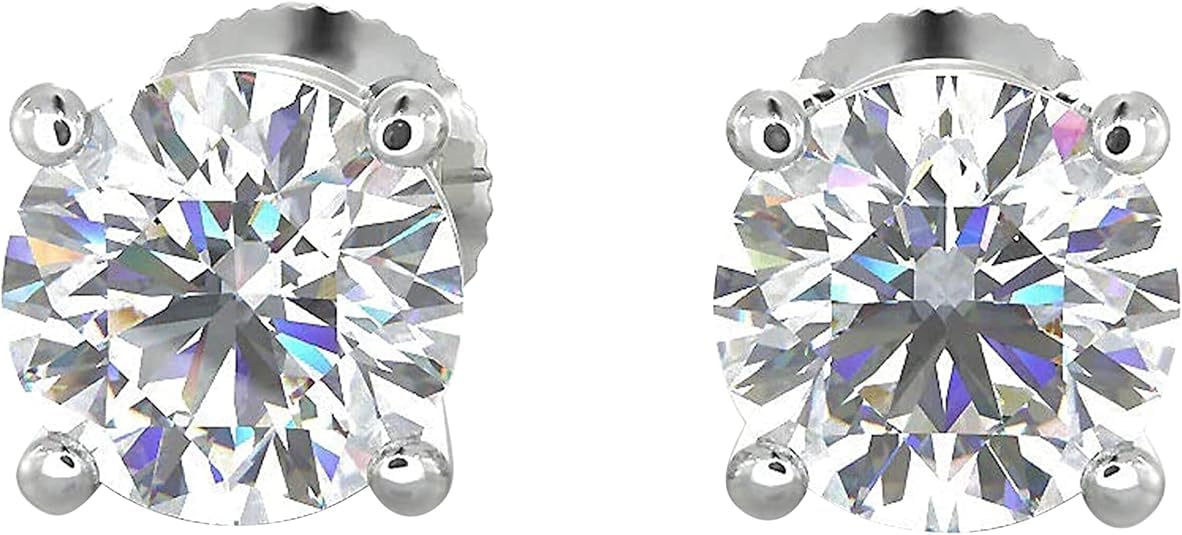 0.50 Carat Lab-Grown Round Cut Diamond Stud Earrings for Women |VS Clarity, E-F Color | 14K White Gold | 4-Prong Screw Back Secure Setting | Fine Jewelry Wedding Anniversary | Gift for Her
