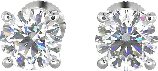 0.50 Carat Lab-Grown Round Cut Diamond Stud Earrings for Women |VS Clarity, E-F Color | 14K White Gold | 4-Prong Screw Back Secure Setting | Fine Jewelry Wedding Anniversary | Gift for Her