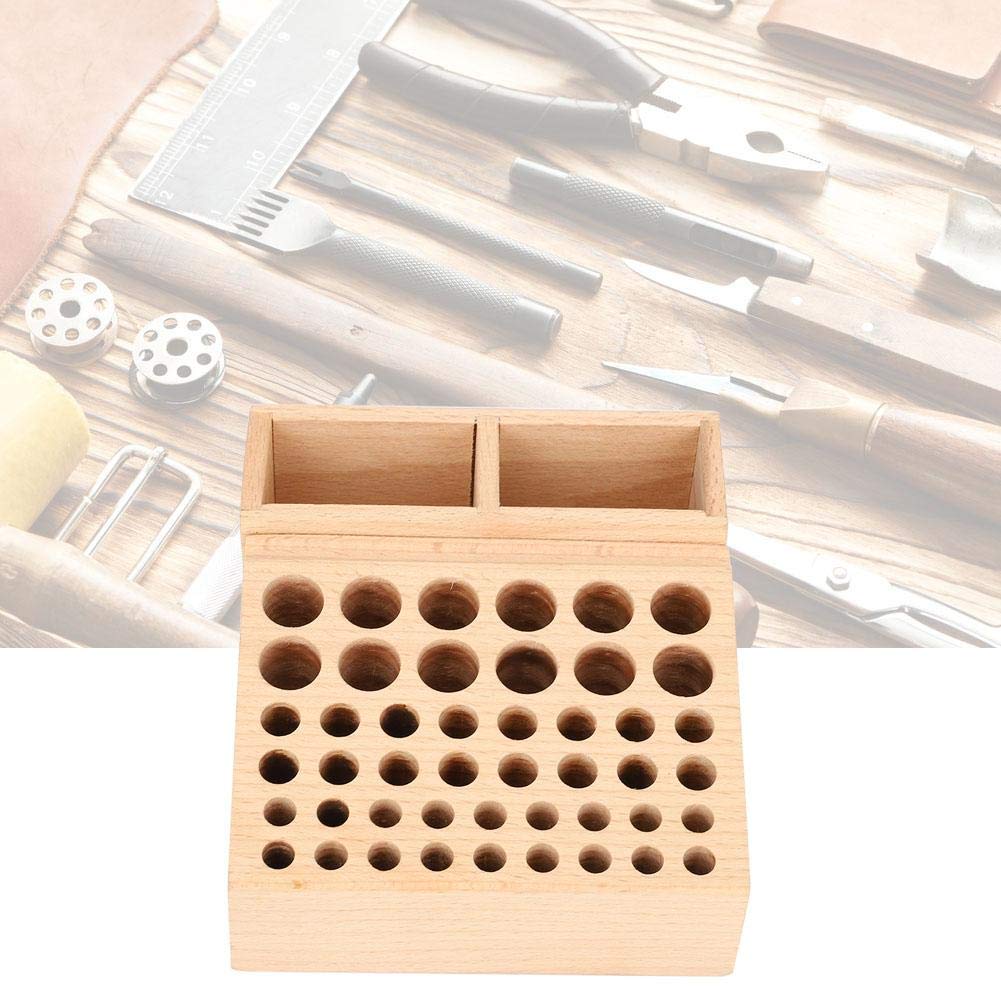 Eatbuy Leather Tool Holder, 48 Holes Wooden Leather Craft Tool Stand with 2 Slots, Solid Beech Rack Stand Organizer, Storage Case for Leathercraft Punch & Styling Tools
