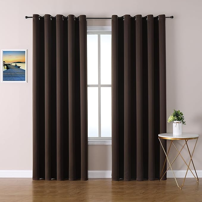 ChrisDowa Brownout Curtains 70 inches Wide for Bedroom - 2 Panels Set Extra Wide Grommet Thermal Insulated Room Darkening Curtains for Living Room (Brown, 70 x 84 Inch)