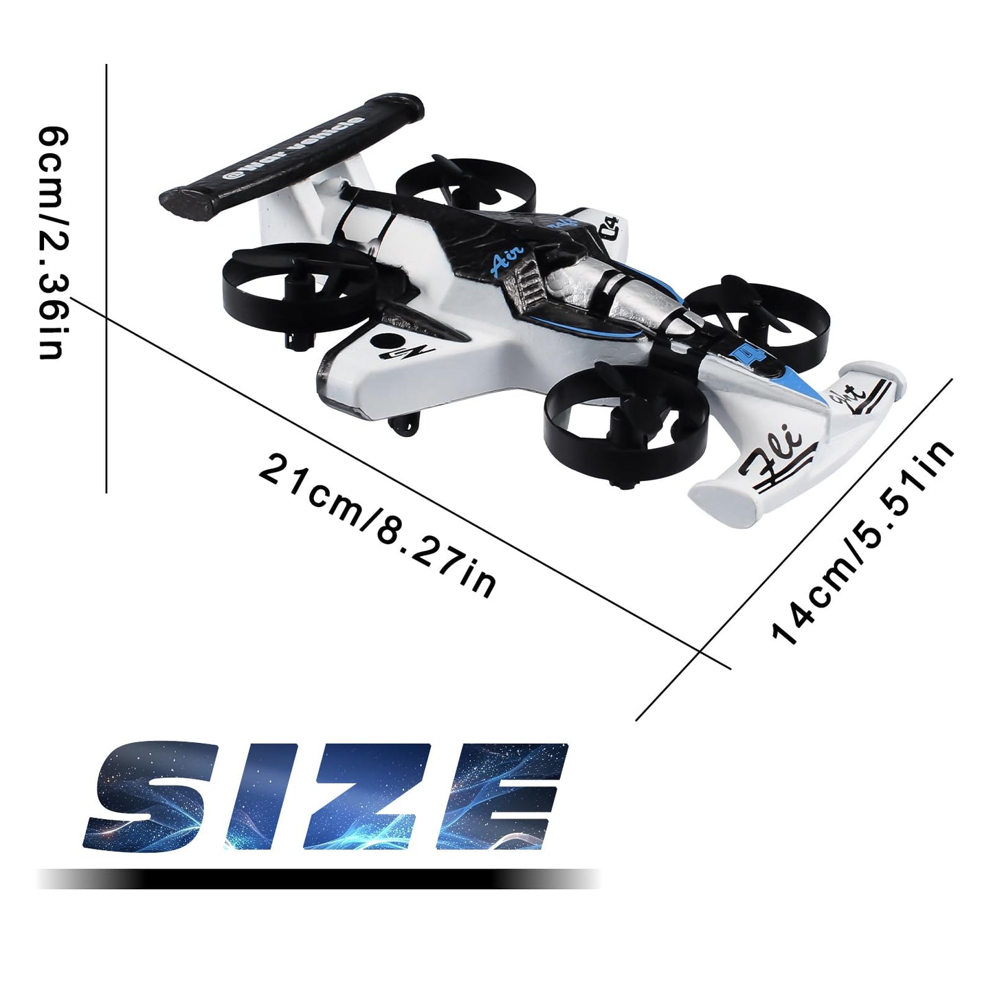 2-in-1 Flying Car & Stunt Drone, Racing Drift Aircraft，2in1 RC Quadcopter & Flying Car Toys for Age 14 Boys Small Micro Indoor Remote Control Flying Car Toy (White)