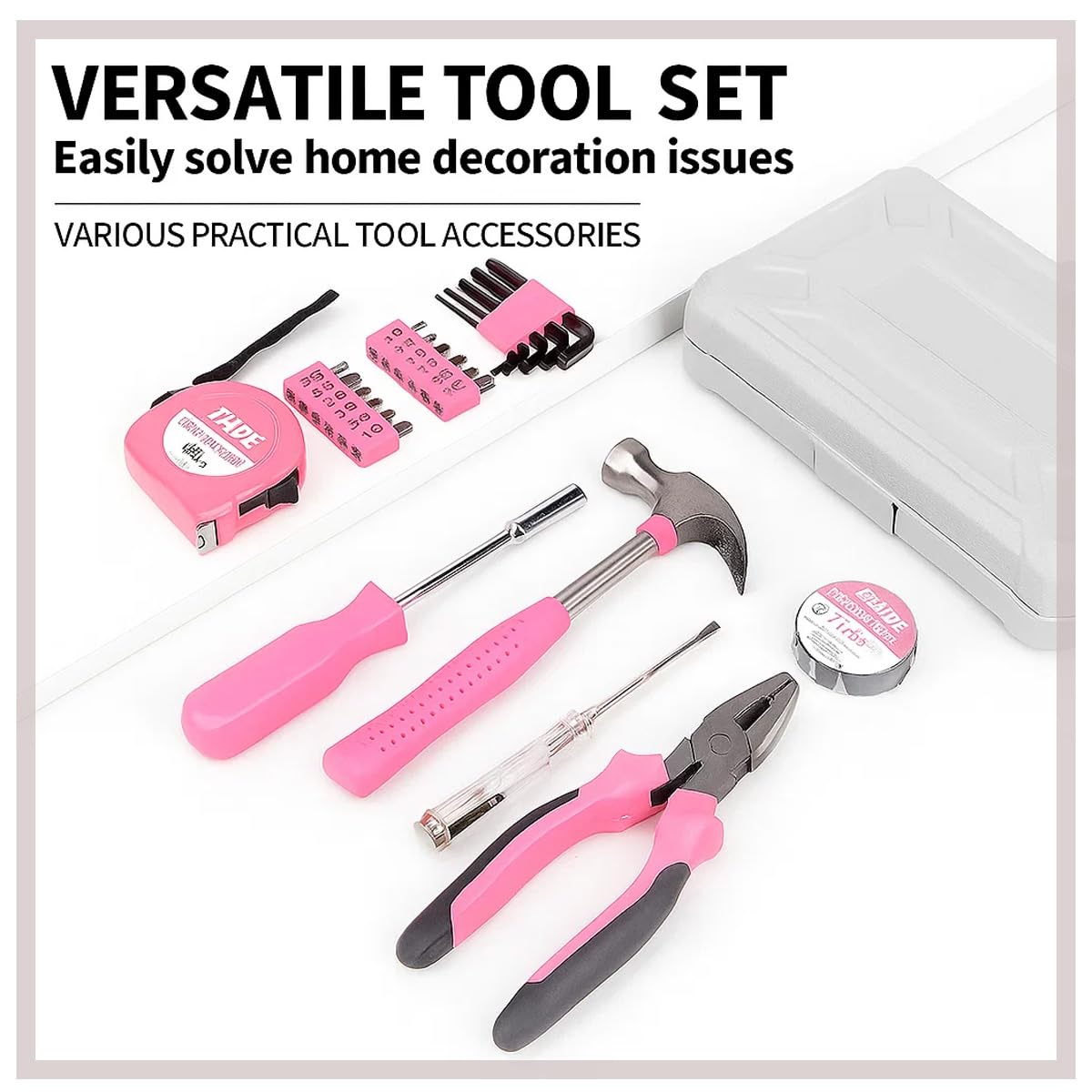 24 Pieces Pink Home Tool Set, mini Tool Box Basics Household Tool Kit Box for Men and Women DIY