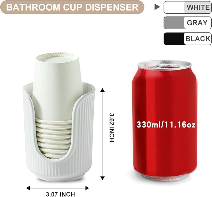 Ceramic Bathroom Cup Dispenser with Stylish Vertical Stripes - Disposable Mouthwash Cup Holder Holds 3-4oz Paper Cups for Rinsing Cups on Bathroom Vanity Countertops (White)