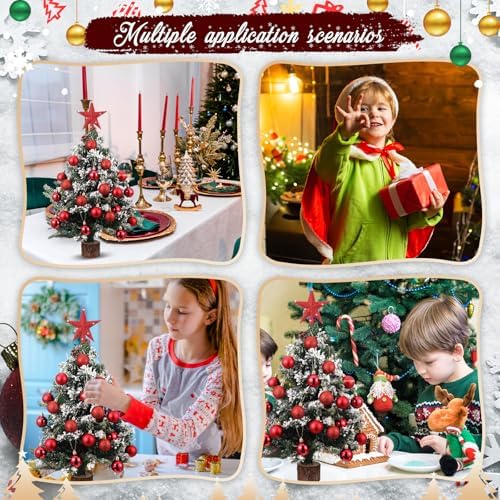 RoundFunny 25 Pcs Mini Christmas Balls Ornaments Set 1.57 Inch Christmas Day Ball Topper Star Tree Hanging Ornaments for Party Decoration(Red)