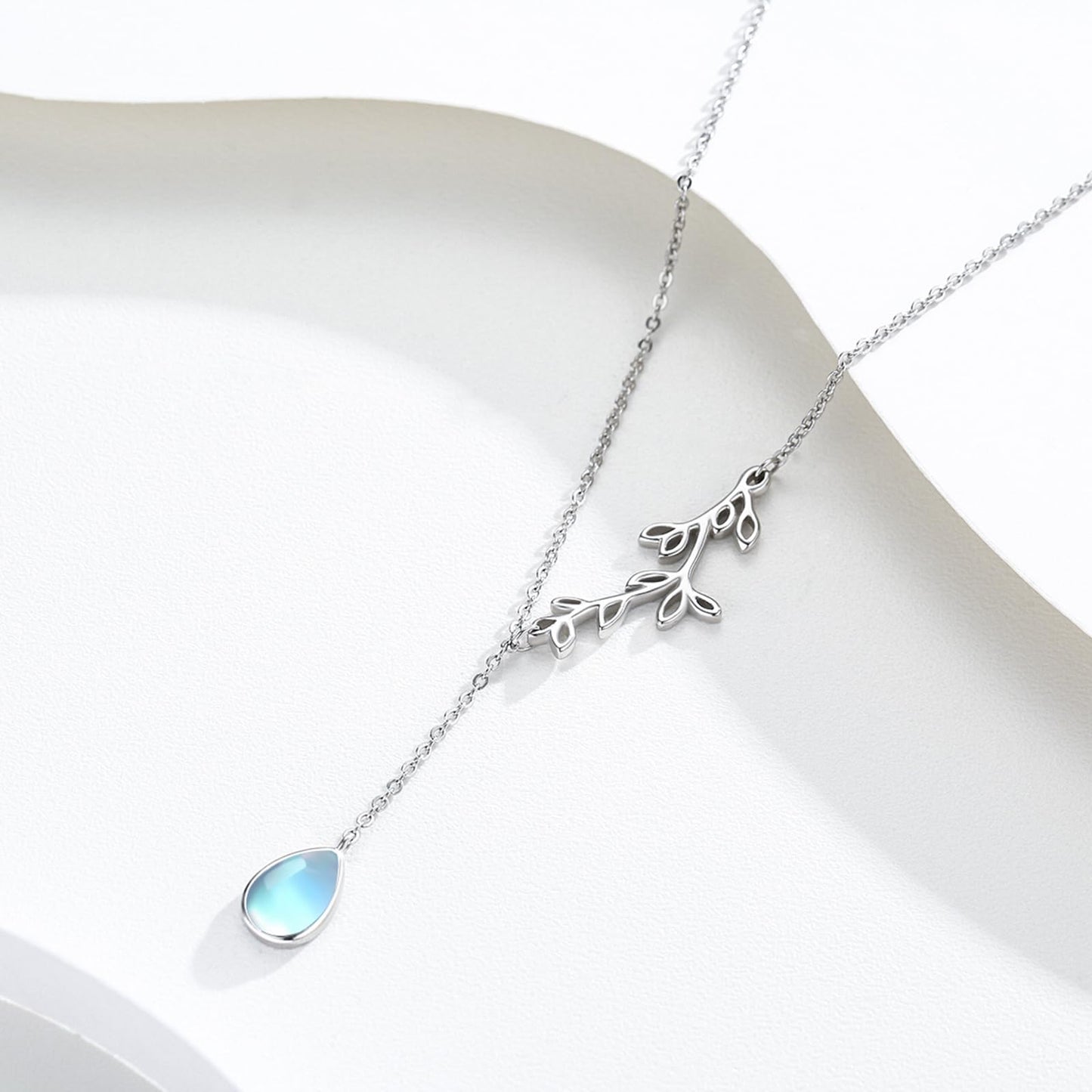 Silikepa Leaf Necklace for Women 925 Sterling Silver Leaf Pendant Necklace Y-Shaped Chain With Moonstone Jewelry Gift for Women