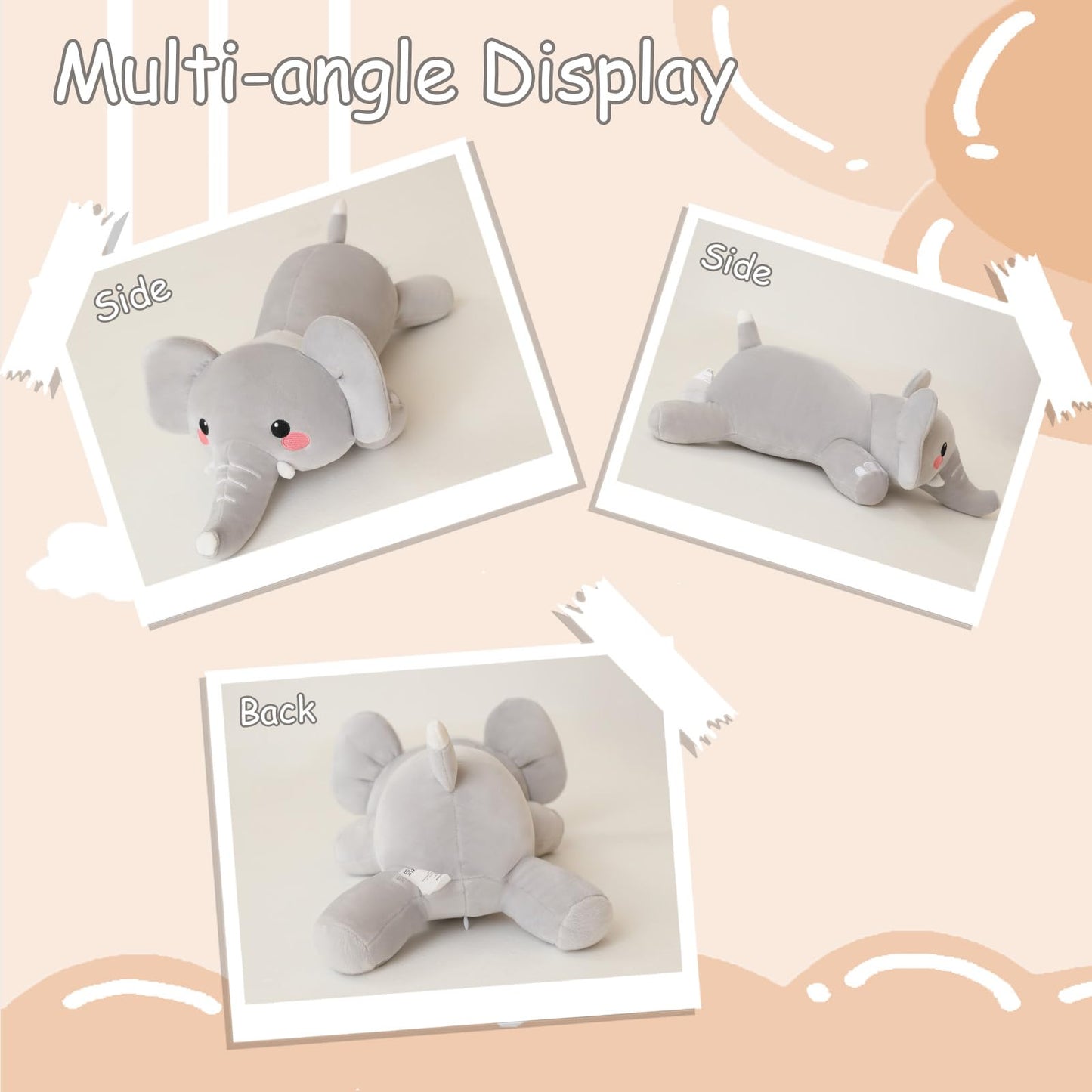 SQEQE Weighted Elephant Plush, Weighted Elephant Stuffed Animal, Cute Plushies Soft Pillow Toy Gift for Kids Adults 23.6 Inch, 3.1 Lbs