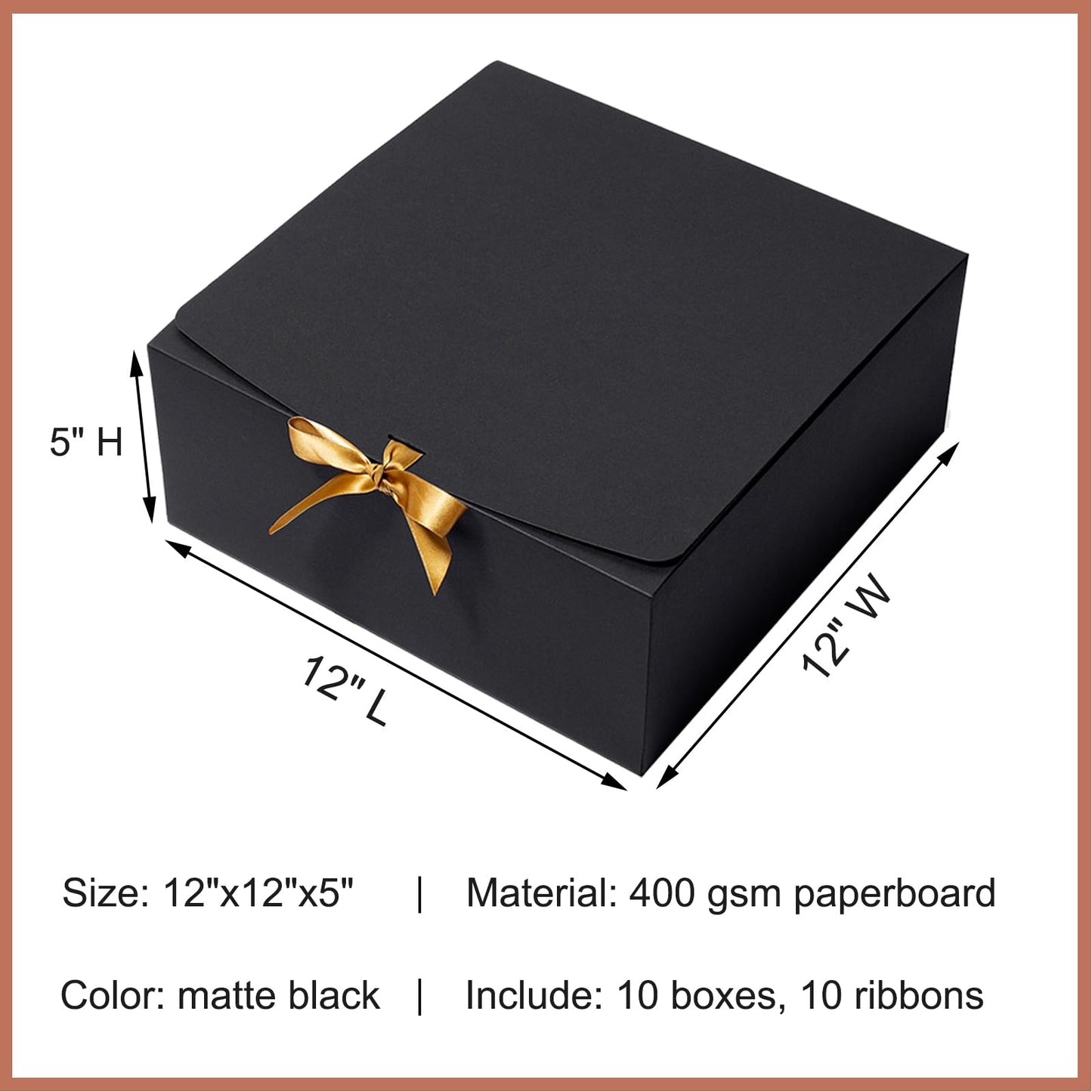 Mcfleet Black Gift Boxes with Lids 12x12x5 Inches 10 Pack Groomsmen Proposal Boxes Cardboard Gift Box for Presents, Craft Boxes for Christmas, Wedding, Graduation, Holiday, Birthday Gift Packaging