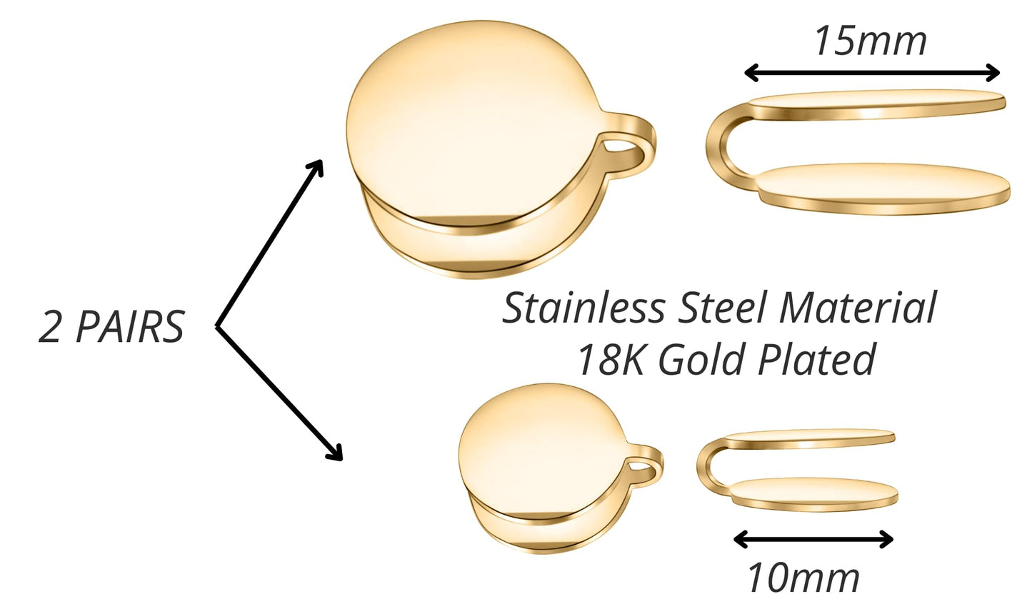 15mm & 10mm Keloid Pressure Earring Set for Women and Men | Clip on Compression Earrings for Swelling (Gold)