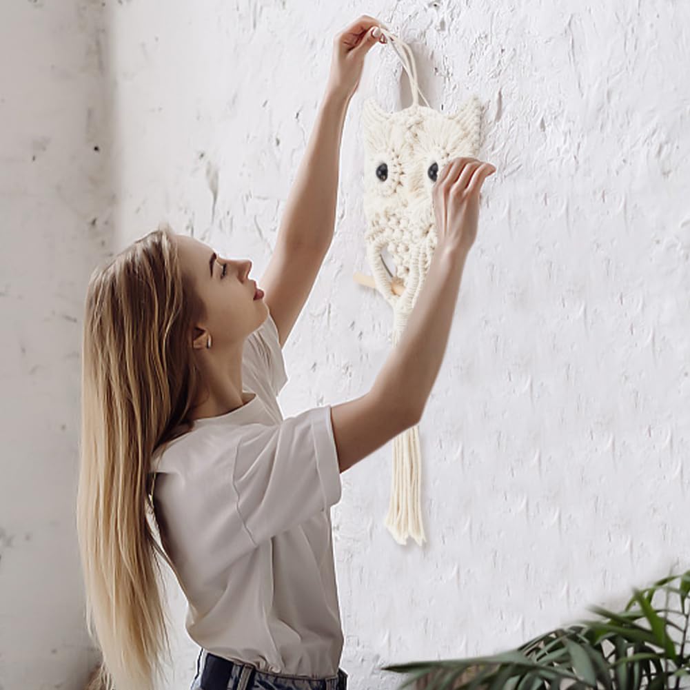 FREEBLOSS Macrame Owl Kit for Beginners Macrame Wall Hanging Kit DIY Macrame Kit with Video Tutorial Macrame Hanging Decor for Adults Gift, Naturally white