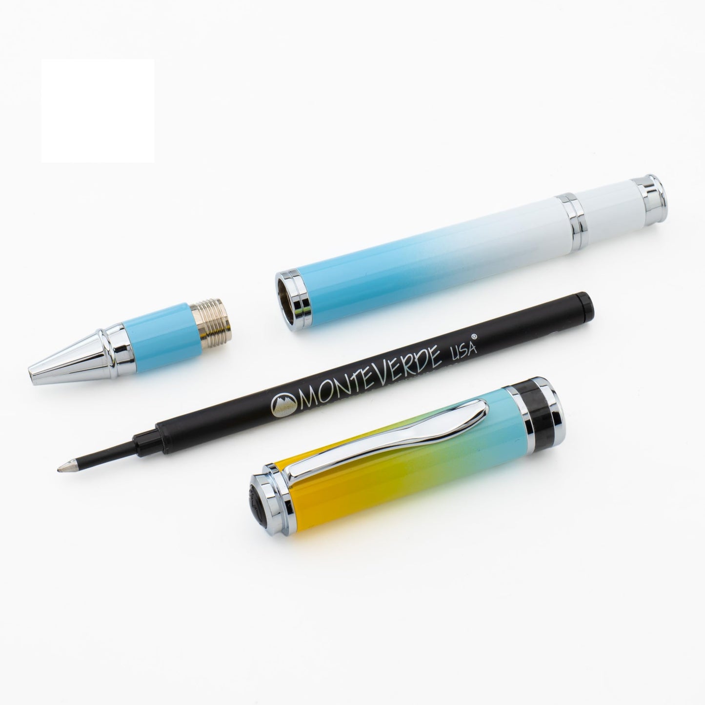 Monteverde USA Innova Ombre Fusion Bliss (Gold/Blue/White Gradient Finish) Rollerball Pen - Refillable, Gift Case, Luxury Pen