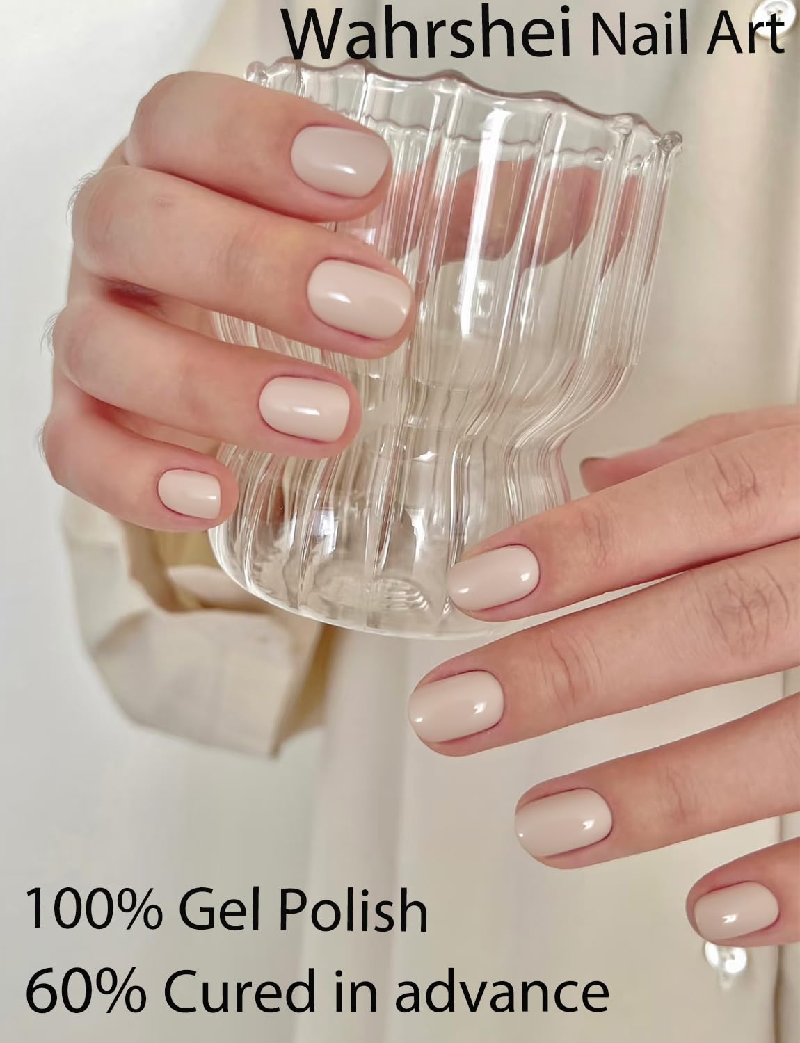 Semi Cured Gel Nail Strips, 20pcs Light Kahki Gel Nail Stickers UV for Home Nails DIY