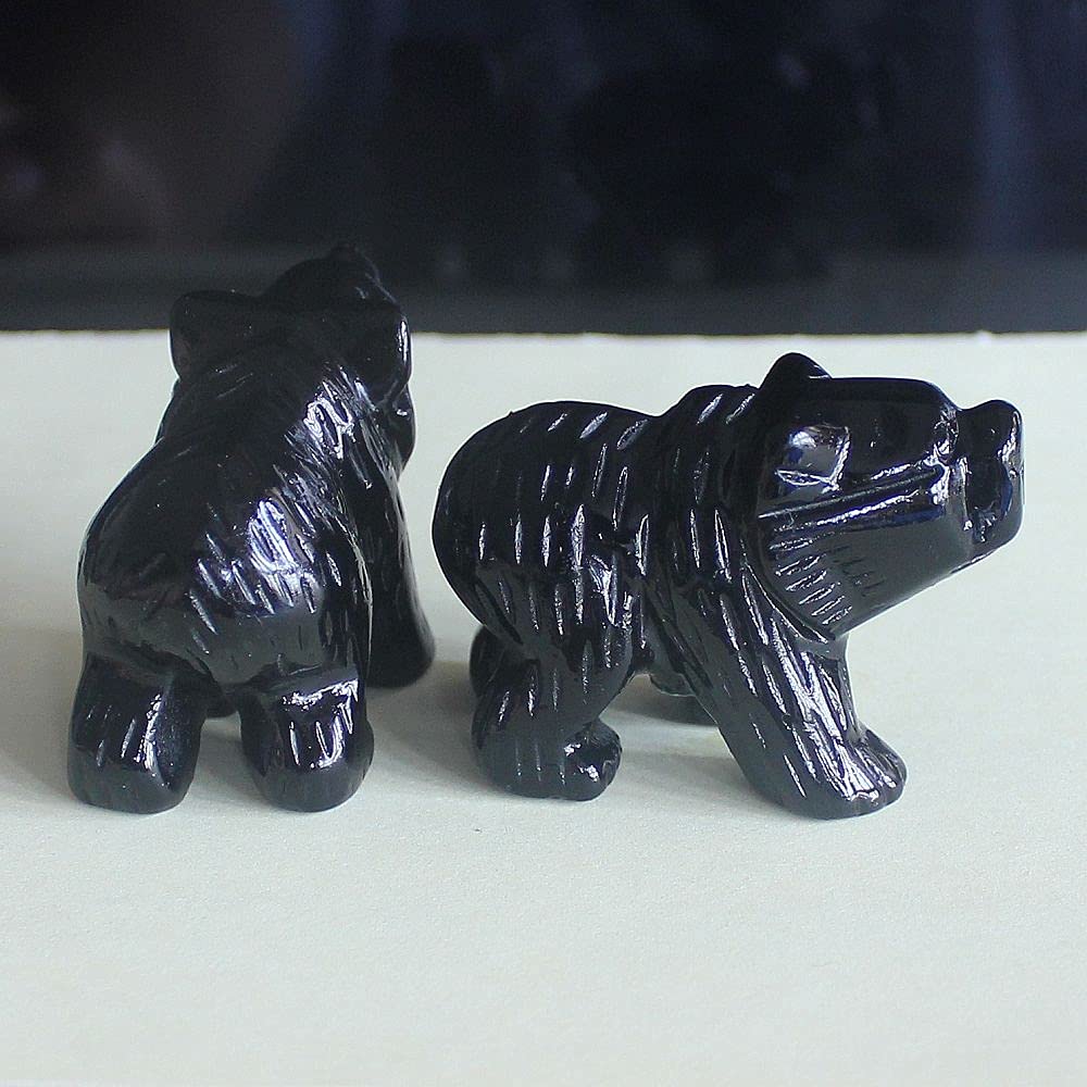 2'' Hand Carved Mixed gemstom Crystal Bear Animal Figurine Animal Carving (Black Obsidian)