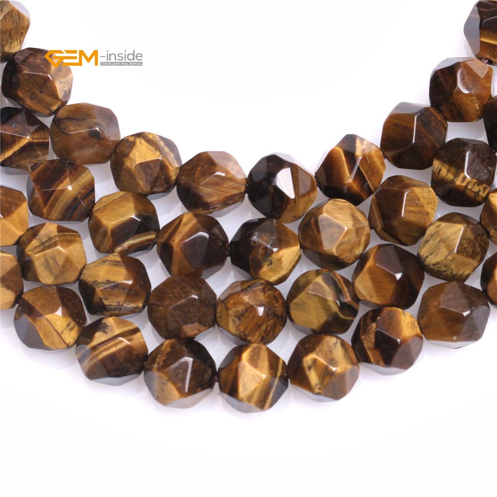 GEM-Inside Natural 8mm Yellow Tiger Eyes Gemstone Loose Beads Faceted Cambay Crystal Energy Stone Power for Jewelry Making 15"