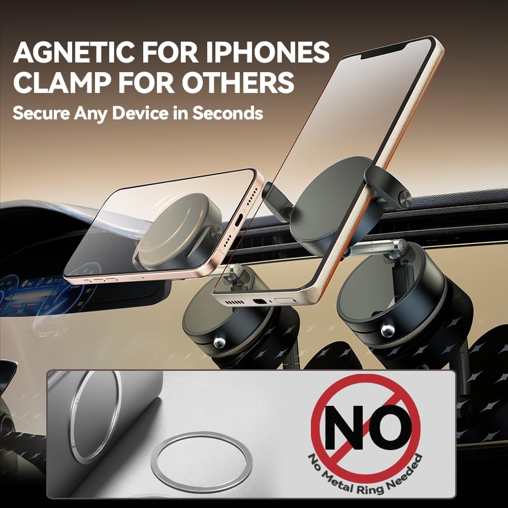 Universal Phone Holder for Car/Dashboard/Desk Adjustable & Foldable Phone Stand Compatible with Magnetic & Non-Magnetic Phones (All Phones 4-7") (Black)