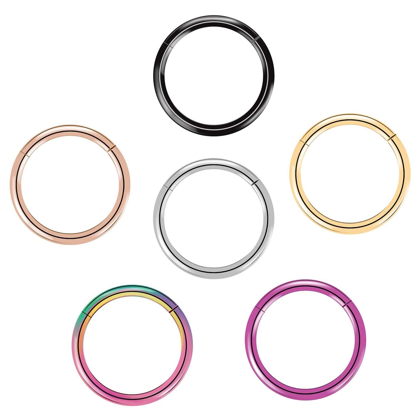 arvinpiercing BOGKU 6pcs G23 Titanium Hinged Nose Rings Hoop 14 Gauge 12mm Nose Septum Clicker Segment Rings Cartilage Conch Tragus Helix Rook Hoop Earring Nose Ear Piercing Hoops