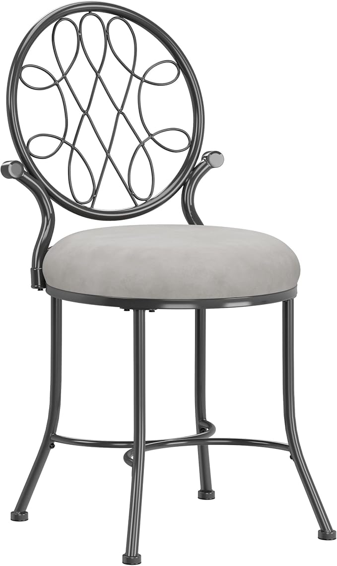 Hillsdale O'Malley Vanity Stool with Spiral Pattern Design, Metallic Gray Fabric