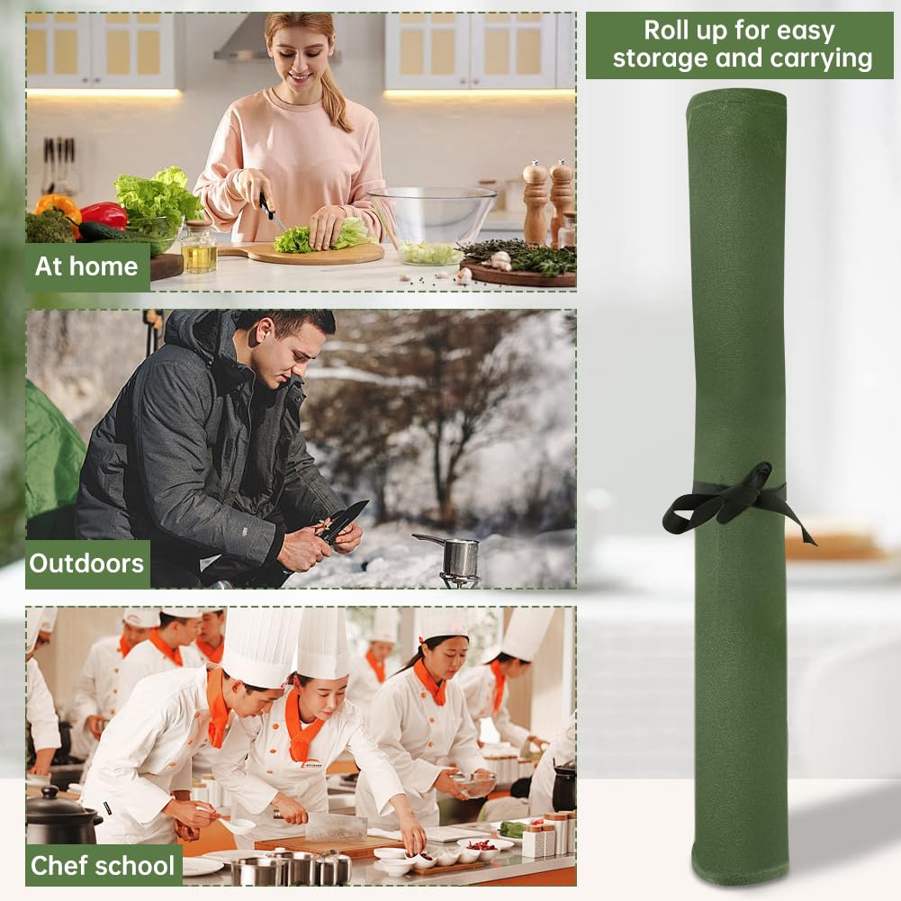 Knife Roll Bag, Chef’s Knife Roll Bag, Waterproof Waxed Canvas Pouch with 7 Slots, Multi-function Cutlery Knives Pouch Holder for Home Kitchen Travel Camping