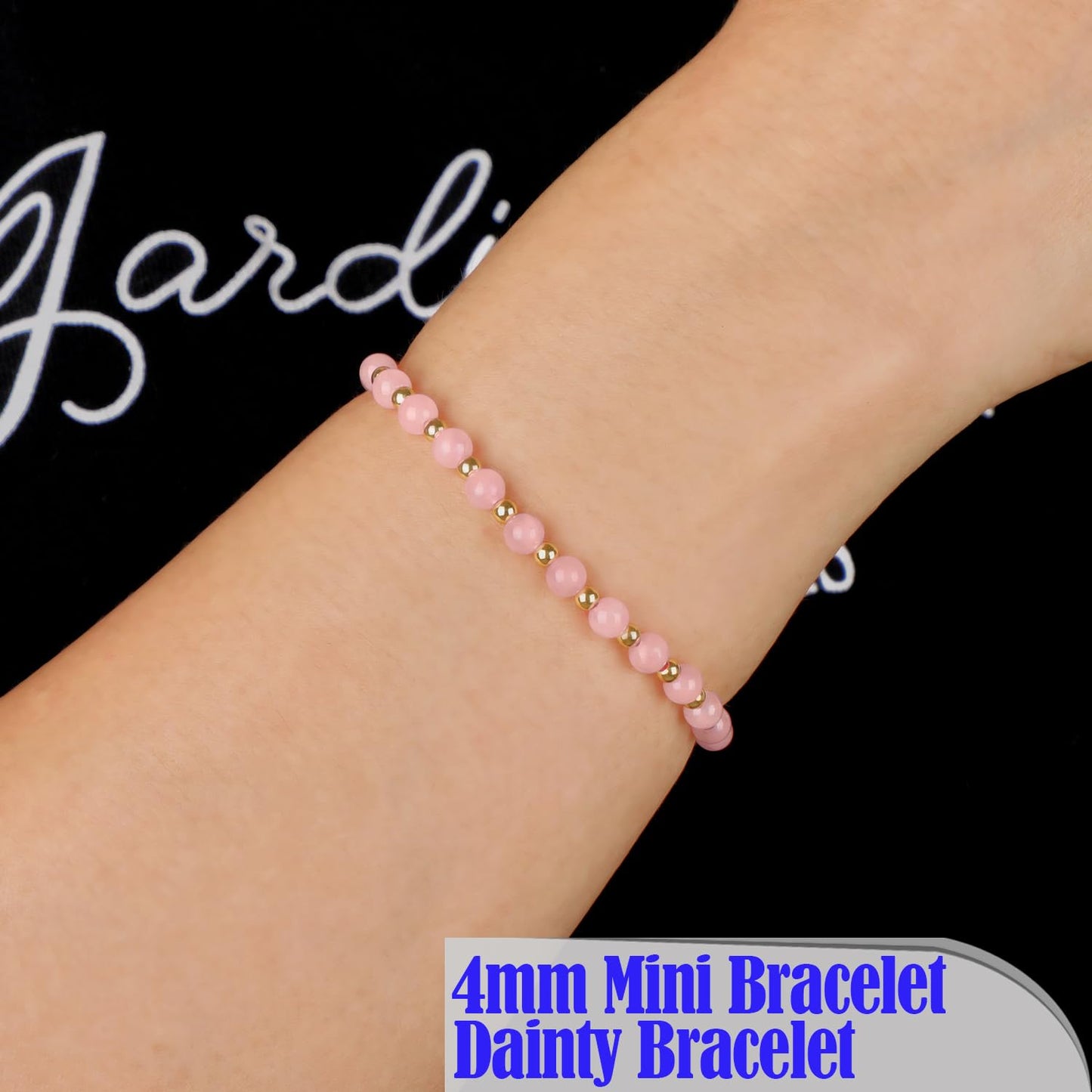 QOGIR Rose Quartz - Love Connection - 14K Gold Plated Beads Natural Gemstone Stretch Elastic Dainty Healing Beaded Bracelets Gifts 4mm
