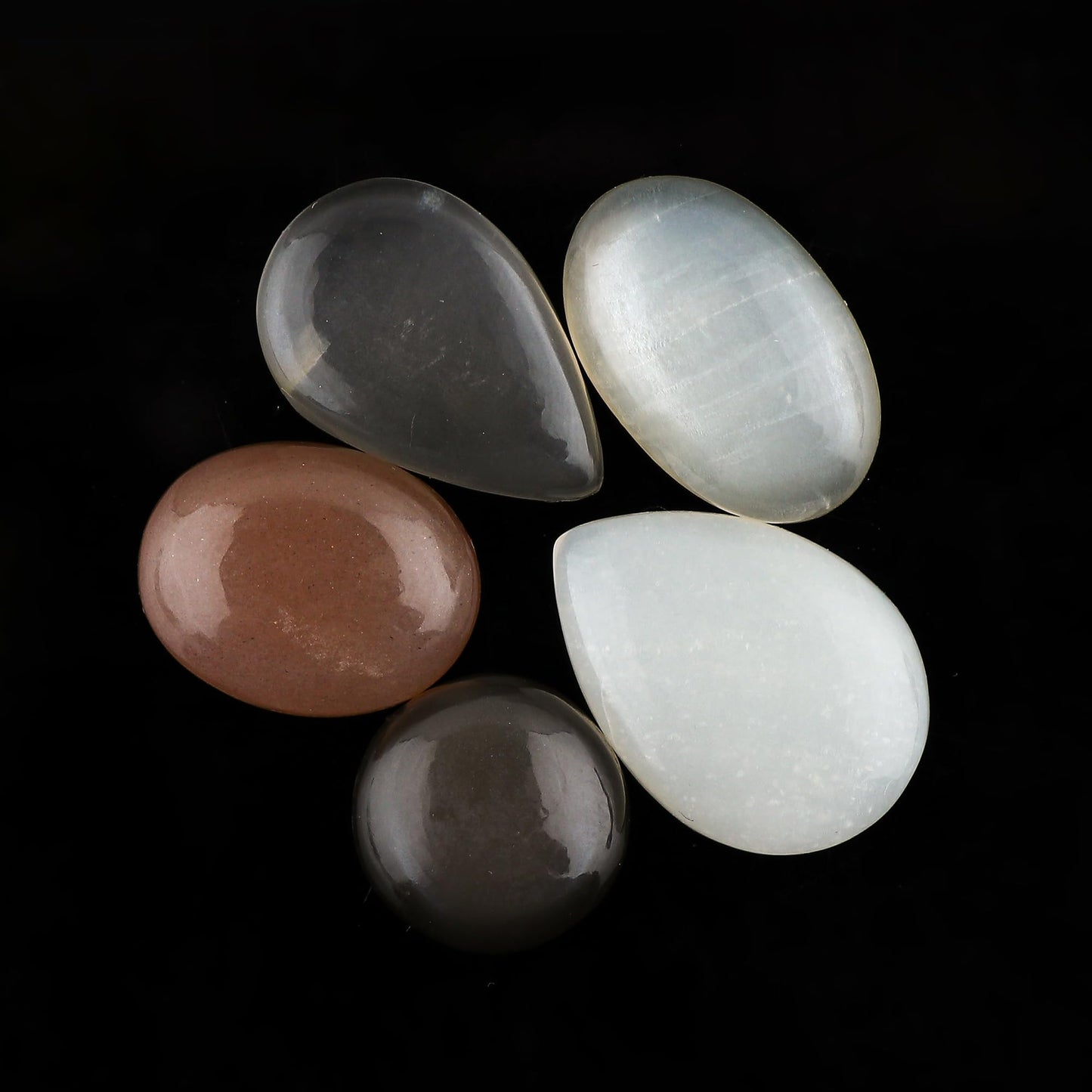 CRYSTALIS 5pcs Natural Moonstone Loose Gemstone Wholesale Bulk Cabochons Jewelry Making Supply, Chakra Healing Polished Stones, Wire Wrapping, DIY, Gem Collection, Birth Stone