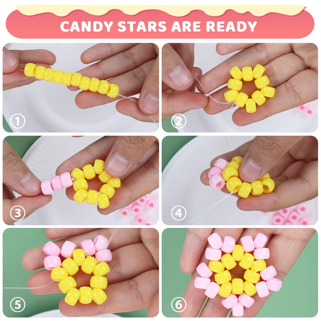 Iooleem Pony Beads(4500pcs Candy Macaroon Pony Beads), Beads for Bracelets Making, Crafts, Beading Supplies, Friendship Bracelets Making.