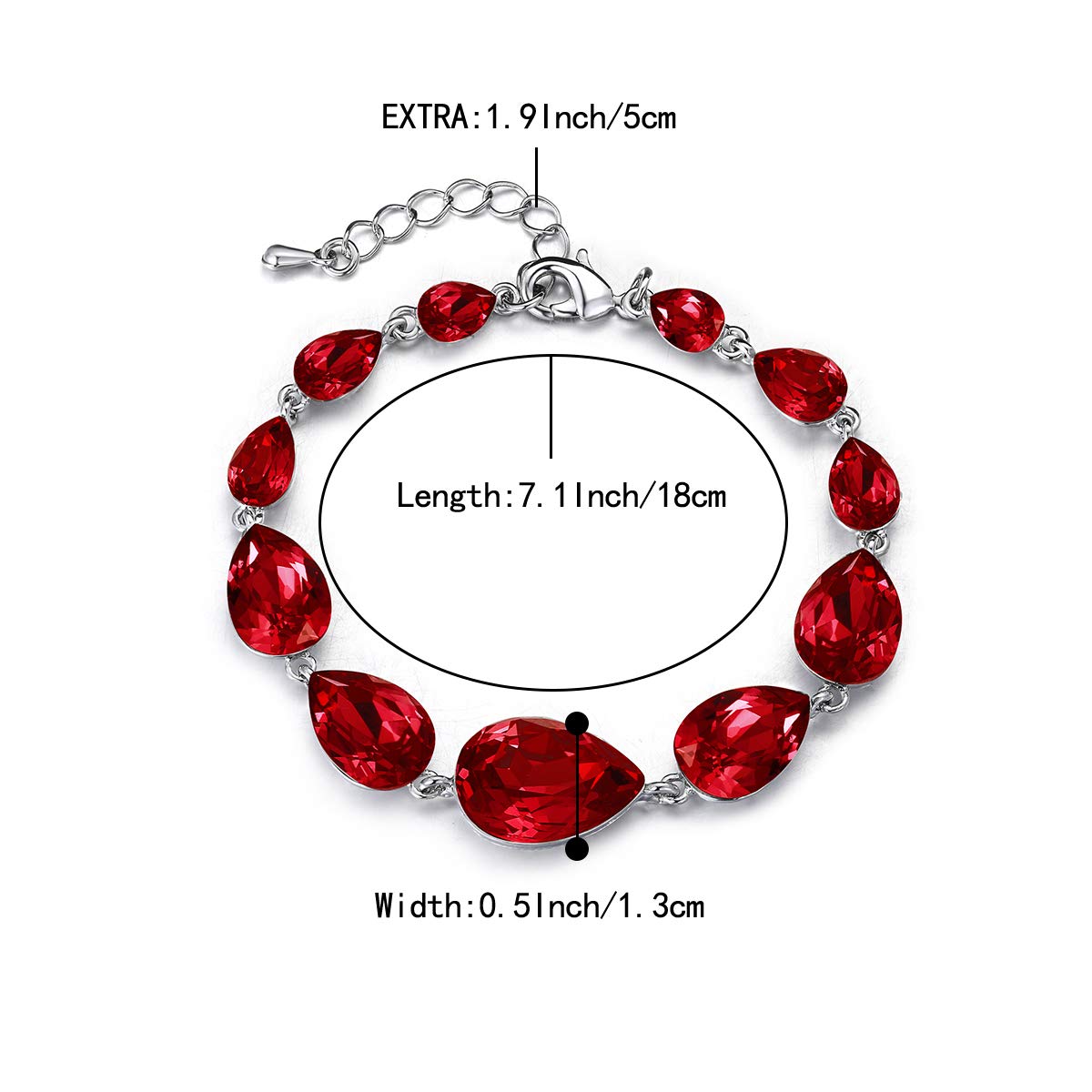 BriLove Wedding Bridal Crystal Bracelet for Women Multi Teardrop Ruby Color Silver-Tone