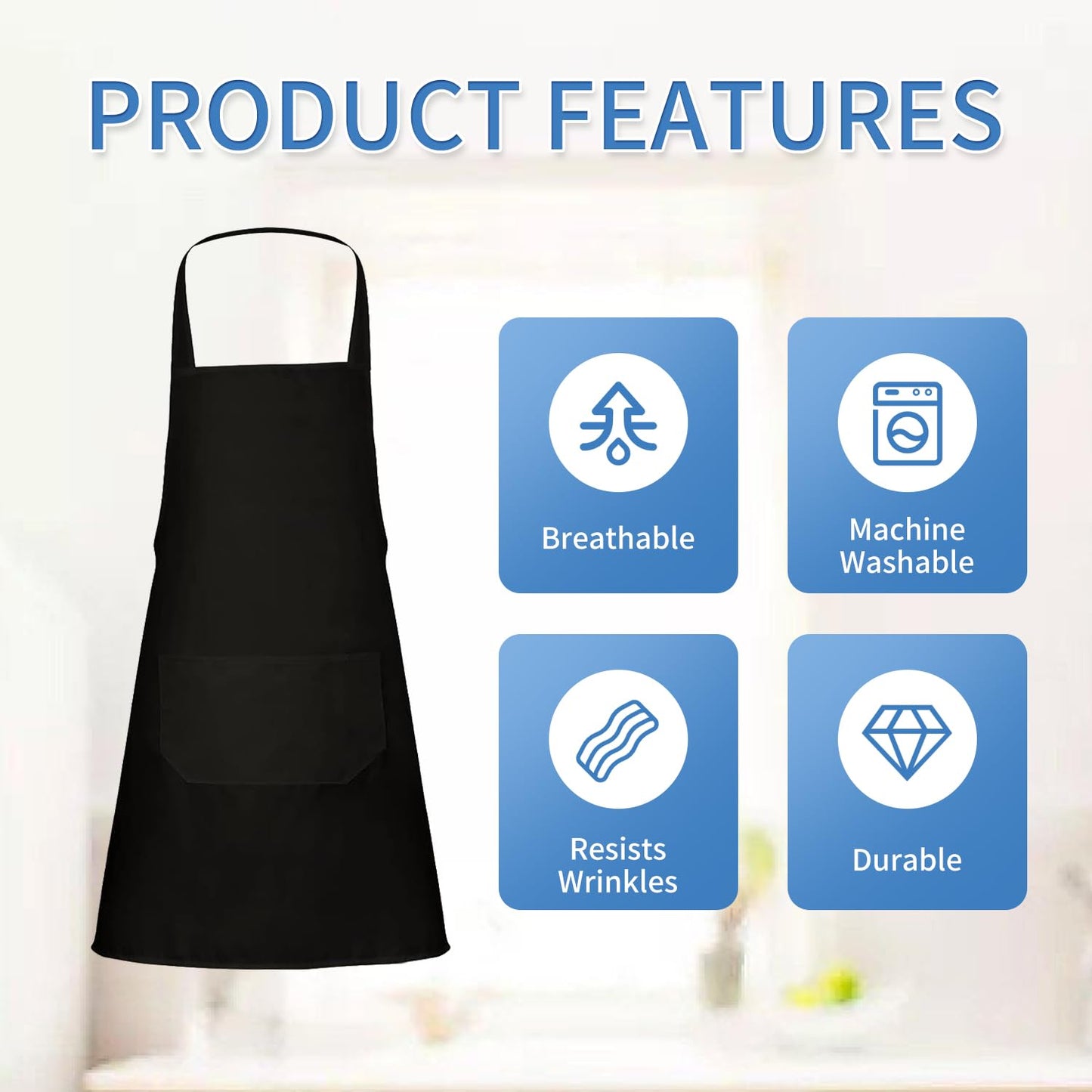 Nymmoata 12 Pack Plain Bib Aprons Bulk, Black Commercial Apron with 2 Pockets, Unisex Apron for Adults Painting Crafting BBQ Baking