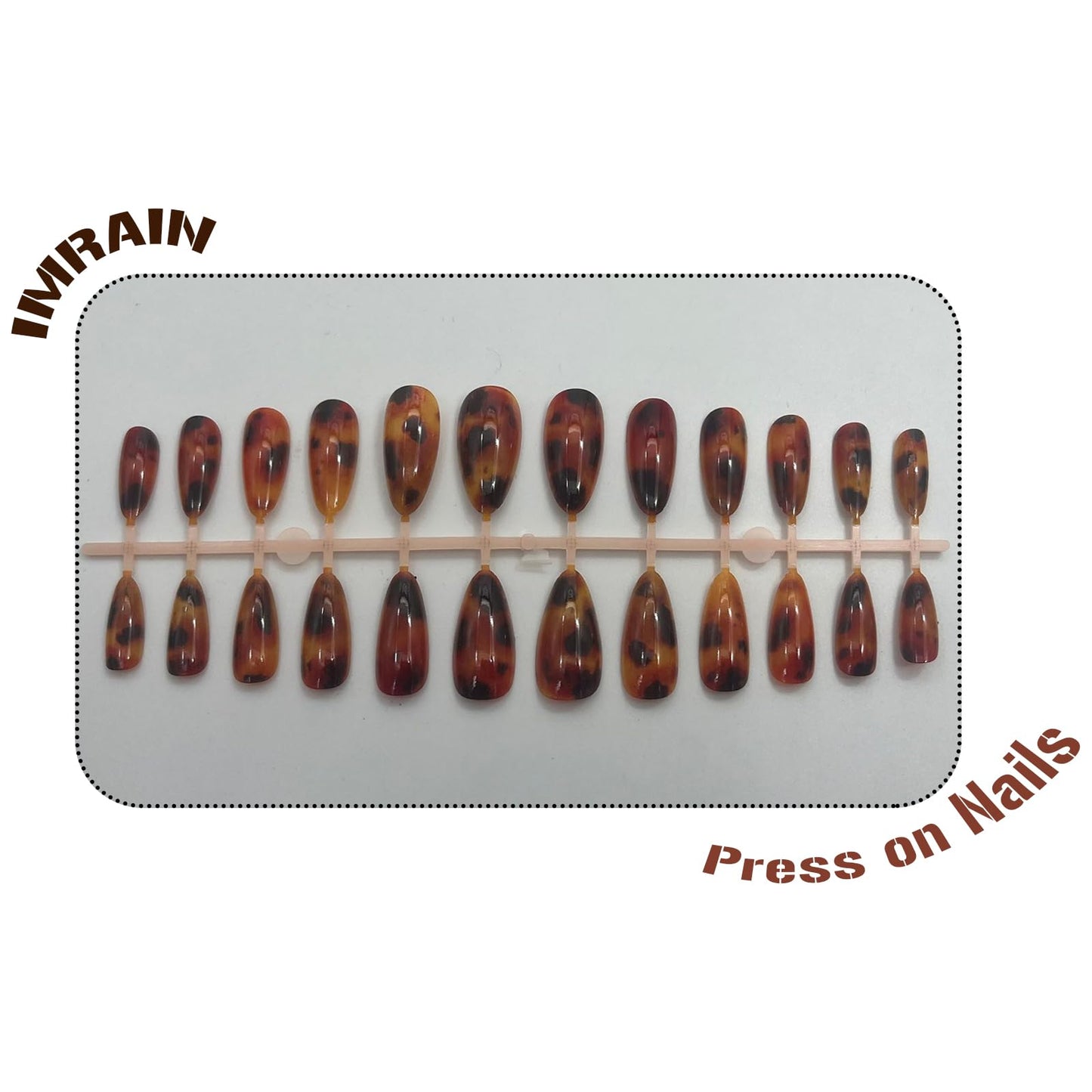 IMRAIN Fall Press on Nails Almond Medium Fake Nails Brown Amber False Nails Full Cover Glossy Acrylic Glue on Nails