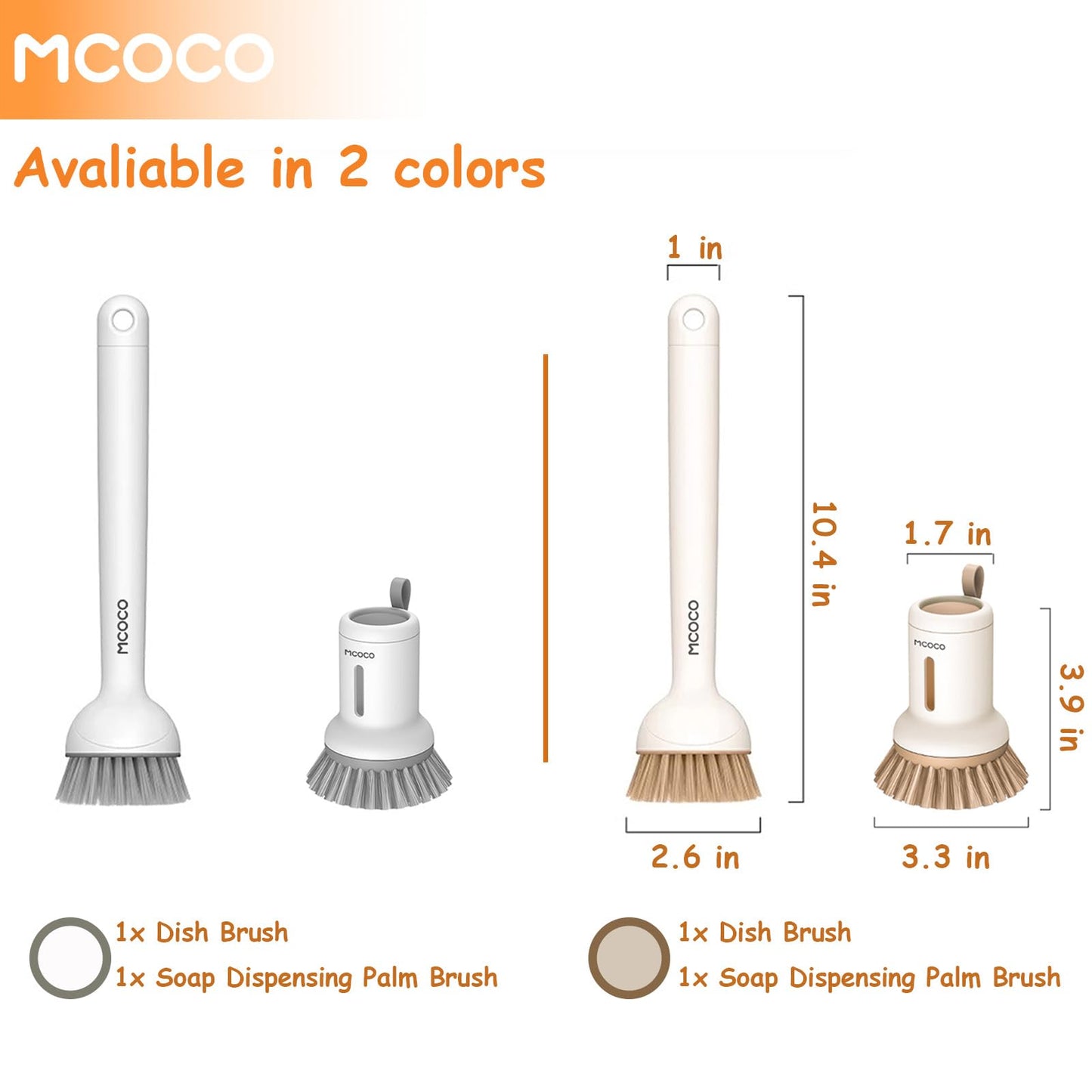 MCOCO Dish Brush Set with Soap Dispensing Palm Brush Dish Scrub Brush with Soap Dispenser Palm Dish Brush Kitchen Cleaning Brush with Ergonomic Long Handle for Cleaning Sink, Pot, Pan, Stove, Yellow