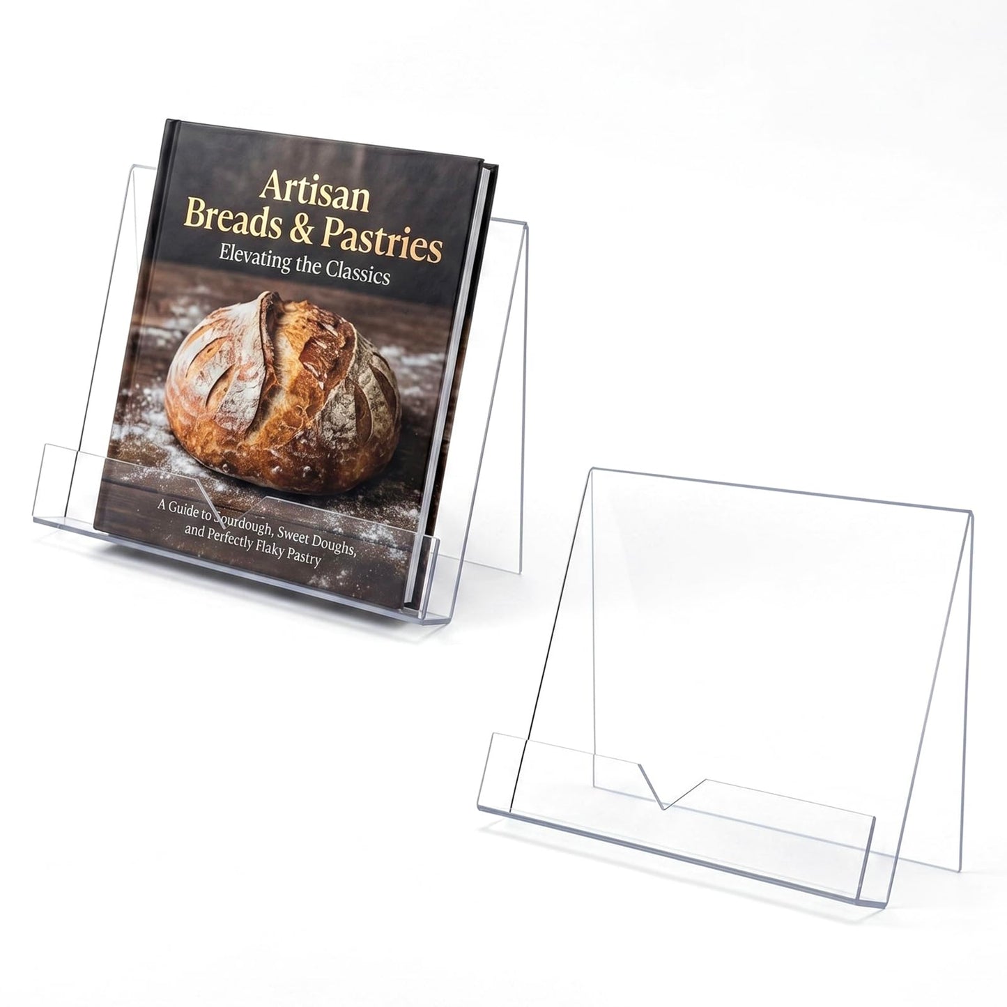 MyGift Modern 4 mm Premium Clear Acrylic Cookbook Holder, Recipe Book Stand, Magazine Display Rack, Set of 2