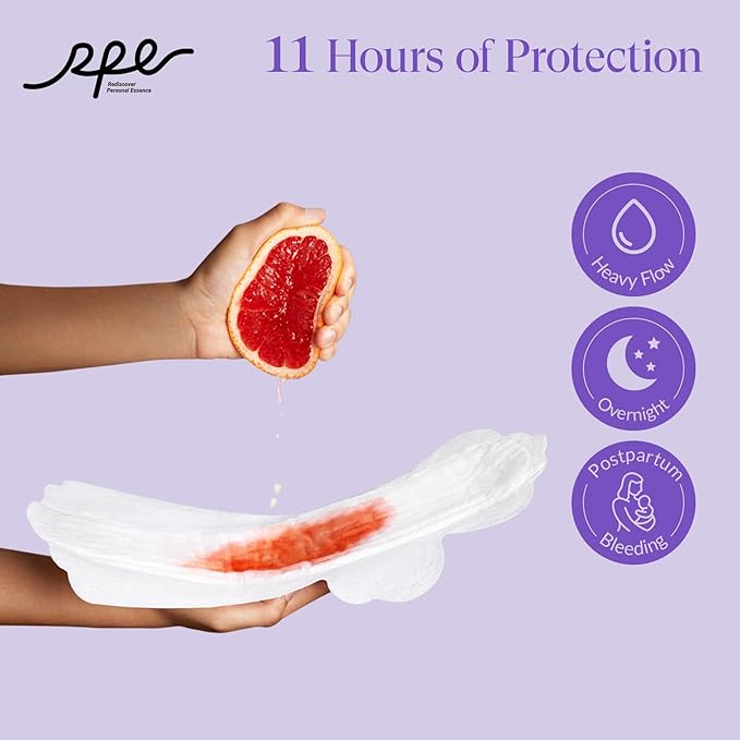 100% Organic Overnight Pads for Women, Ultra Thin Extra Heavy Flow Menstrual Sanitary Napkins with Wings Cotton Extra Coverage Period-Pads Super Absorbency Feminine Pad (Overnight, Size 5, 72 Ct)
