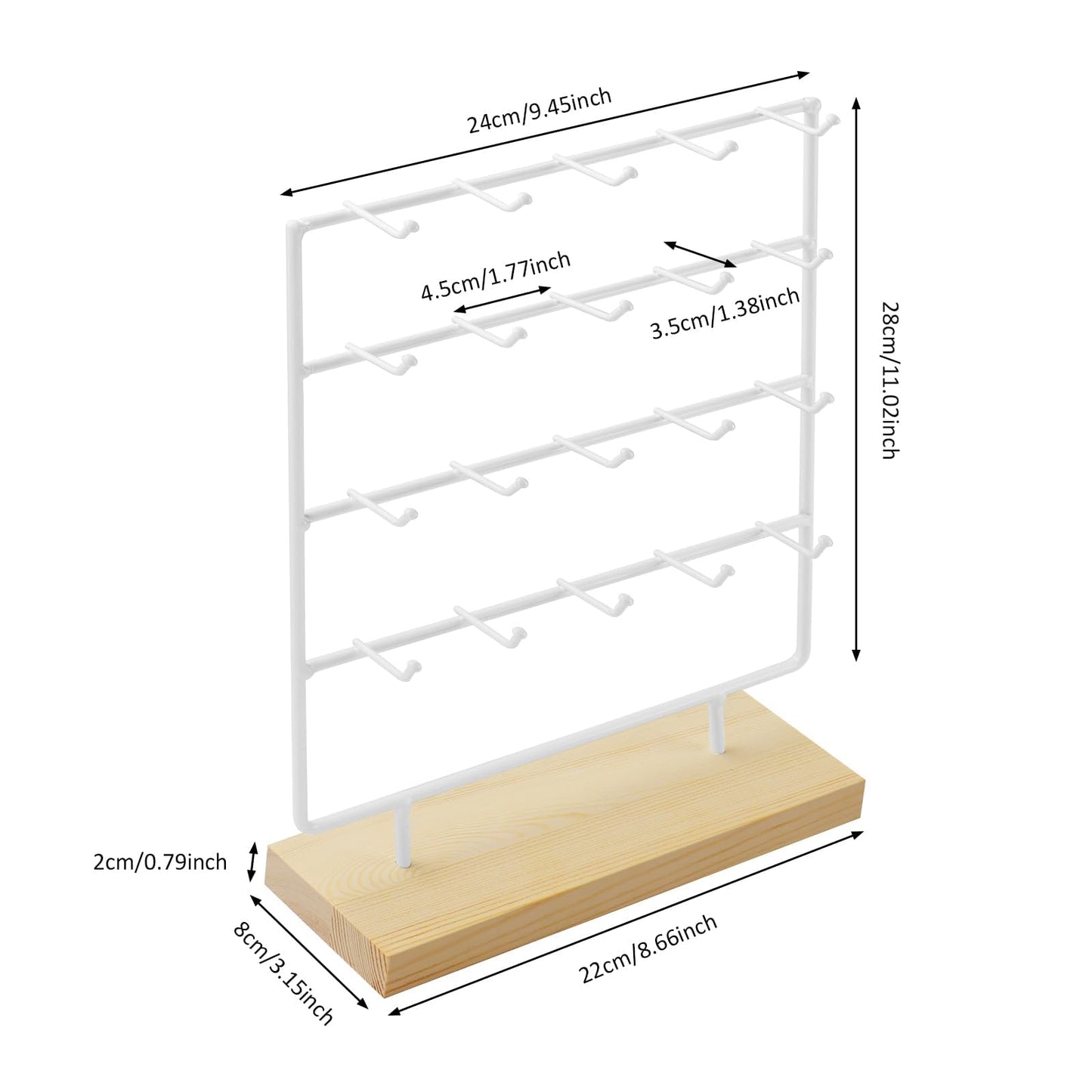 shidaishiye Earring Display Stand for Selling,Earring Display for Vendors, Wood Earring Rack Tower Display Holder Stand with Card (4 Tier,20 Hooks, White)