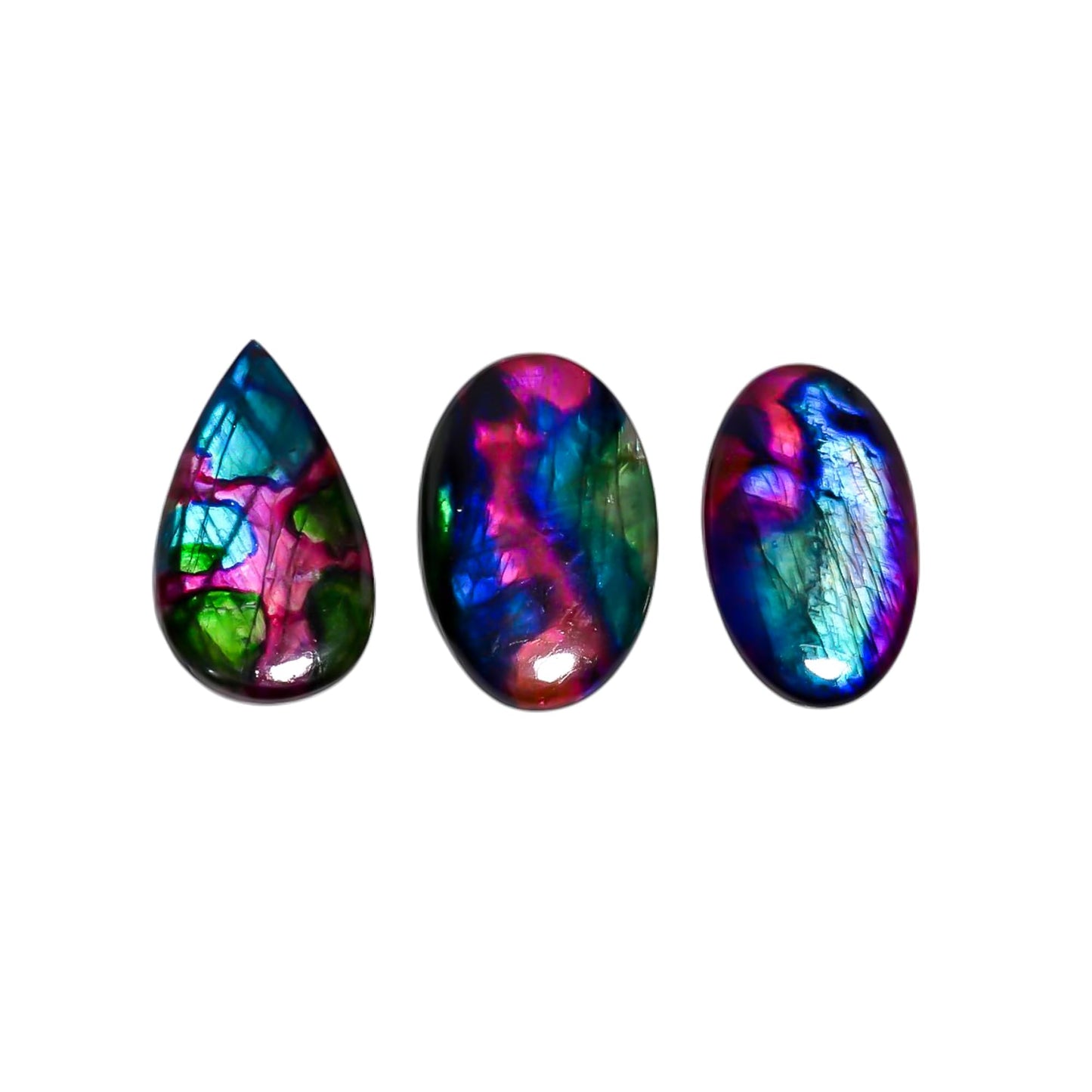GEMKORA [40-50mm] [3pcs] Large Rainbow Pattern Labradorite Gemstones Cabochons, Jewelry Making Loose Gemstone, Polished Gems, DIY, Wire Wrapping, Reiki, Wikka, Healing Crystals, Bulk Gemstone Deal