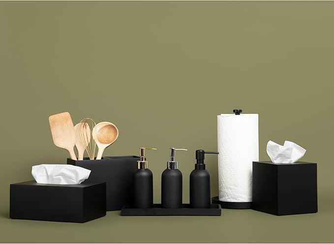 Essentra Home Matte Black Liquid Soap Dispenser with Gold Pump for Bathroom, Bedroom or Kitchen. Great for Hand Lotions and Essential Oils. 10 Fluid Ounce - Matte Black Collection.