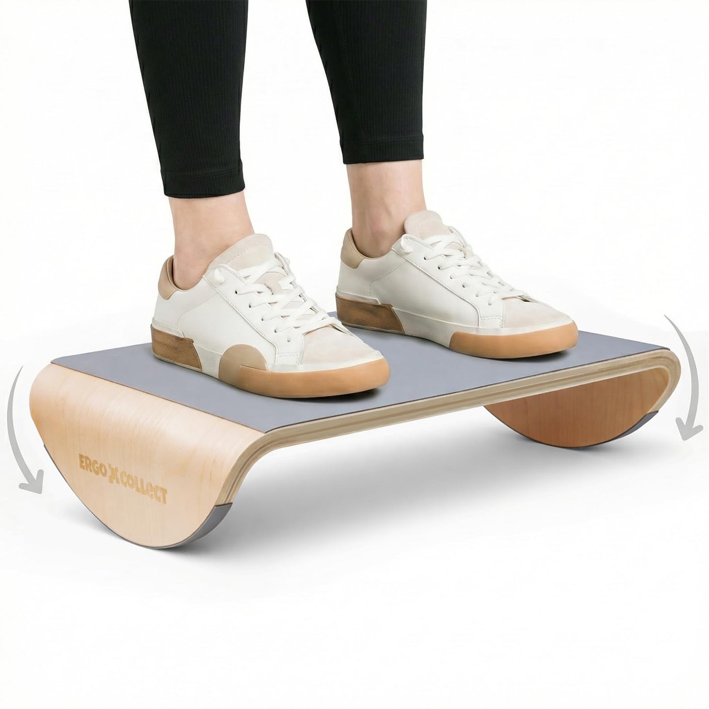 ERGO COLLECT Wood Foot Rest Under Desk, Ergonomic Rocking Footrest with Whole Piece Curved Solid Wood Base,Balance Board Active Sitting Desk Footrest for Office & Home, No Assembly