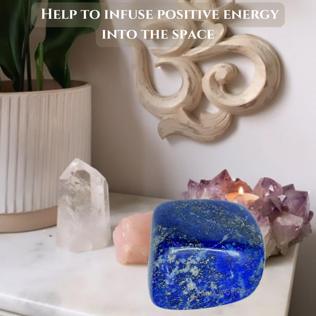 Karma Gems Lapis Lazuli Tumbled Stones Natural Crystal Kit for Reiki Healing Crystal Polished, Tumble Stones, Chakra Balancing, Reiki Gift, Home Decor (15-25 MM)