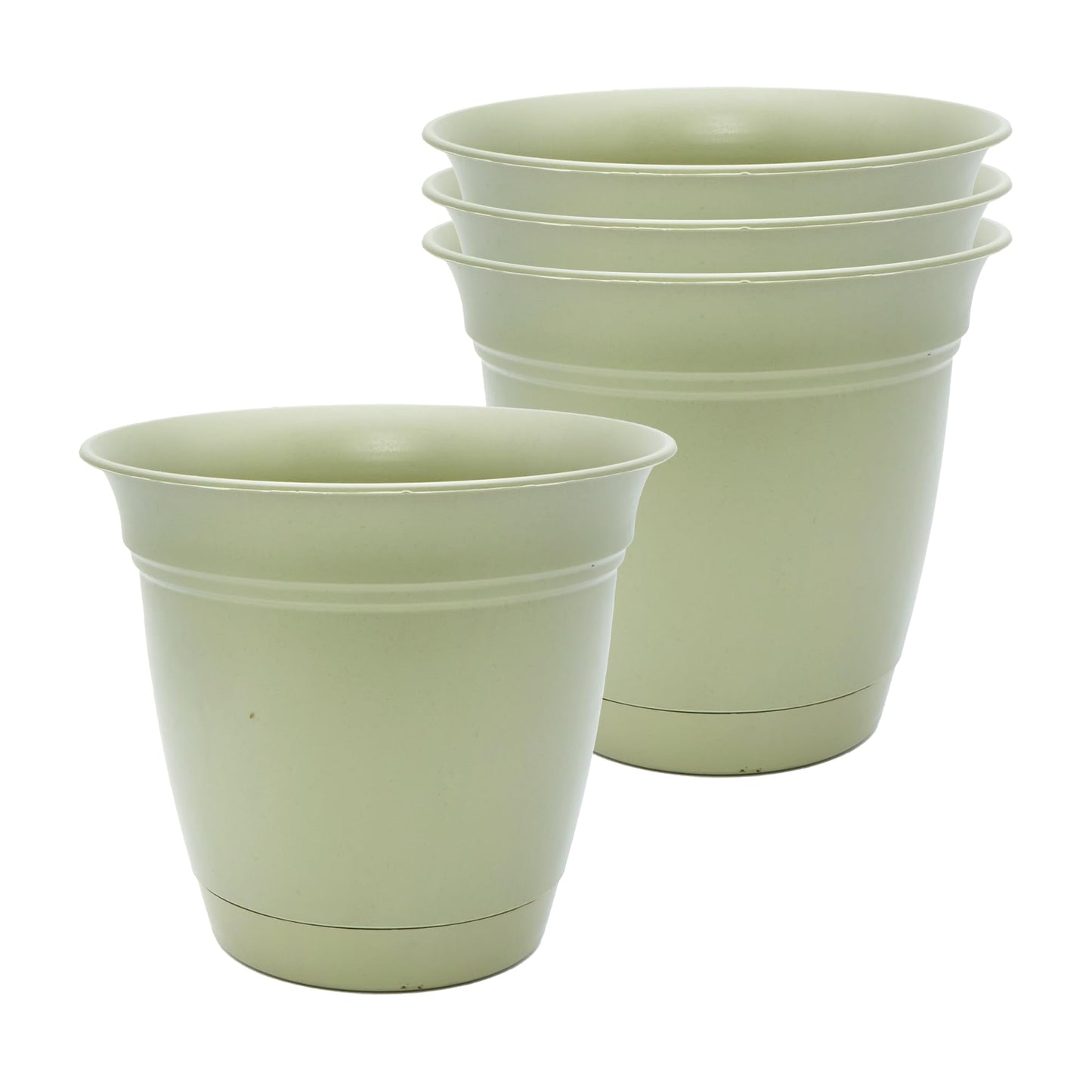 The HC Companies 6 Inch Eclipse Round Planter Pots with Drainage Holes & Attached Saucer, Lightweight UV-Resistant Plastic Indoor Outdoor Planters, 4-Pack Flower Pots for Garden & Home Decor, Seafoam