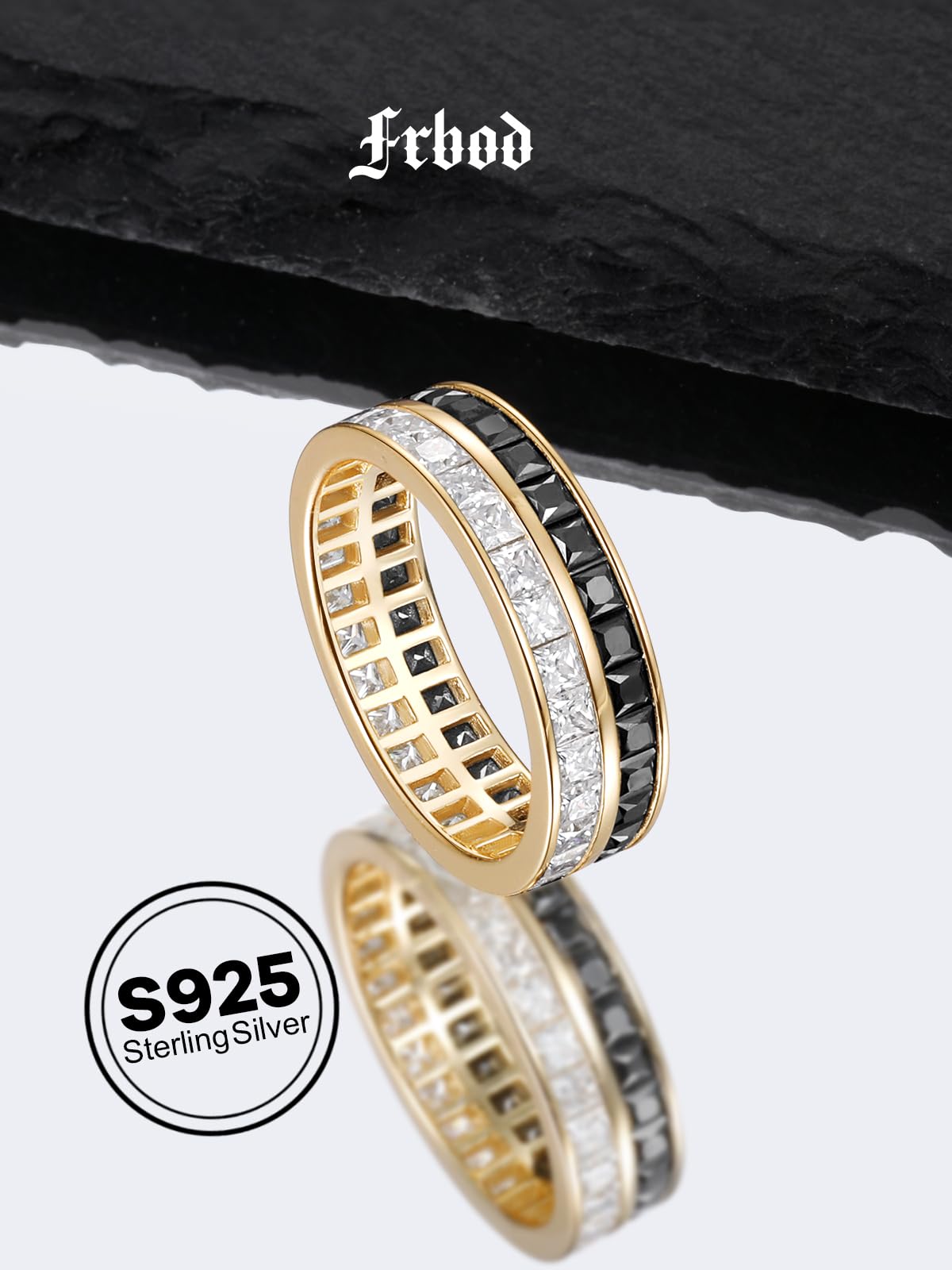Frbod Women's Diamond Wedding Ring Shiny Black Moissanite Bands Gold Plated 5 Carat Diamond Ring for Men Size 11