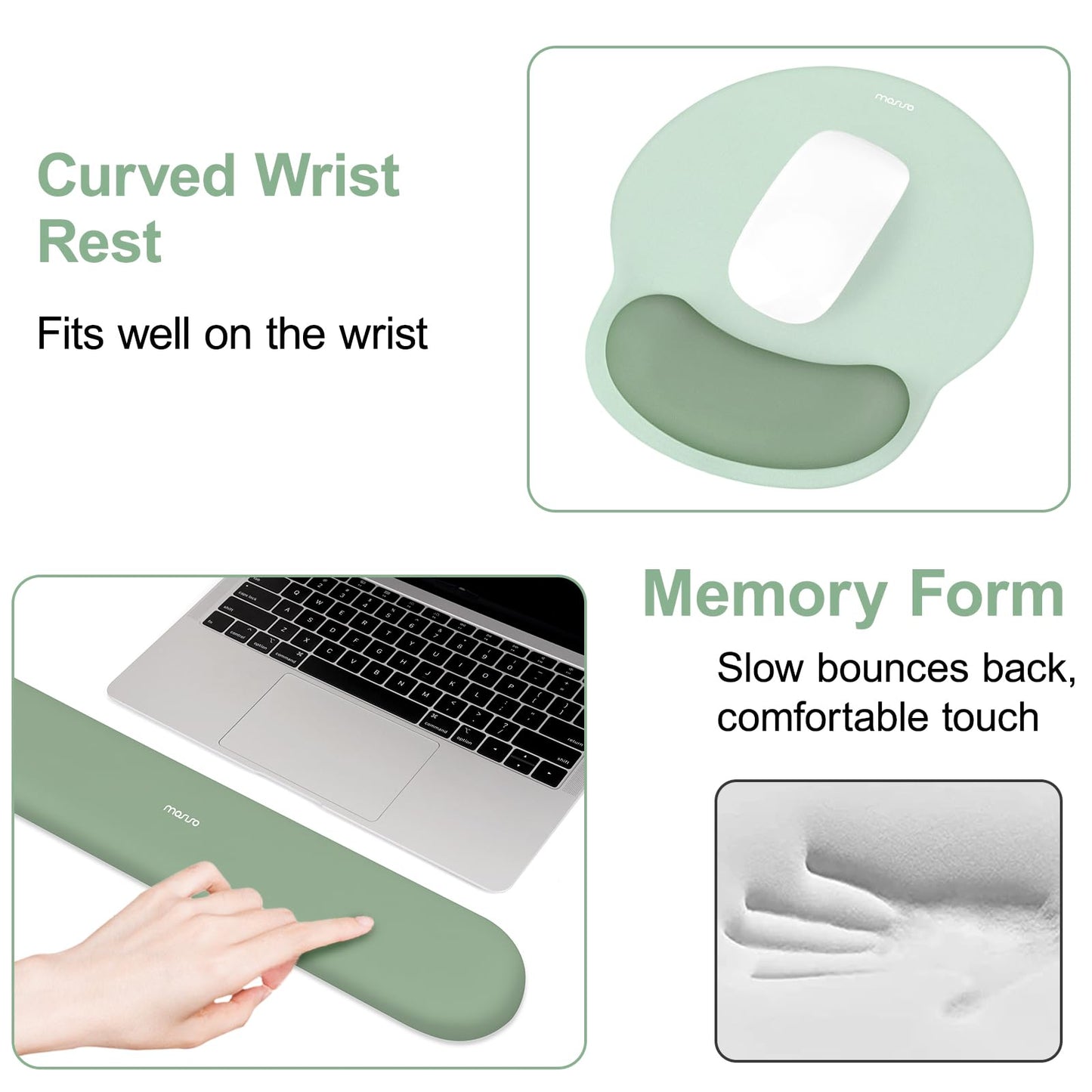 MOSISO Wrist Rest Support for Mouse Pad&Keyboard Set, Circle Curved Ergonomic Mousepad&Coaster Non-Slip Base Home/Office Pain Relief&Easy Typing Pad with Soft Cloth&Silicone Lining, Antique Green