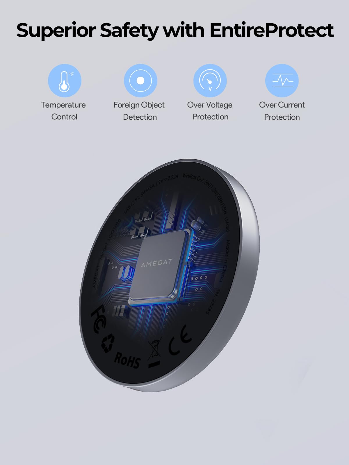 AMEGAT Wireless Charging Pad, MagFusion Aura 15W Fast Charging Qi2 Certified Magnetic Wireless Charger Compatible with MagSafe for iPhone17/16/15/14/13/12 Series