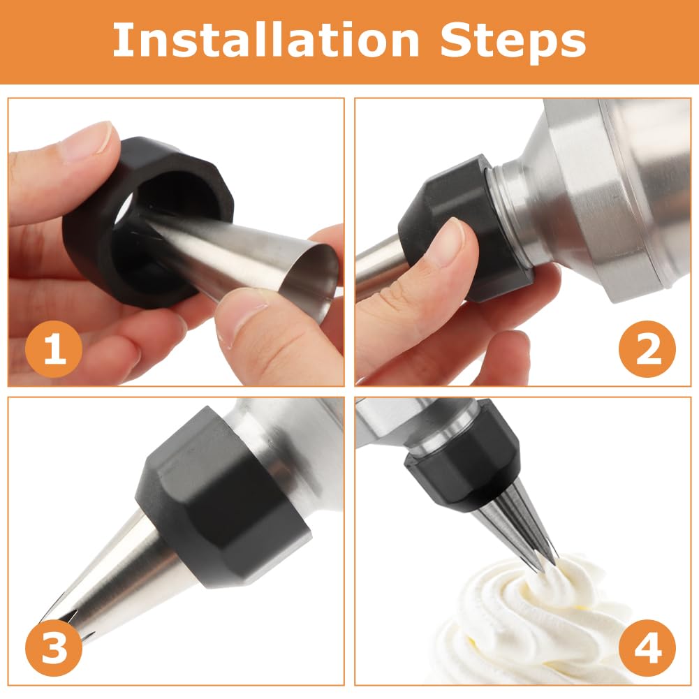 Zorivane Dessert Decorating Syringe Set, Frosting Piping Kit with 6 Piping Tips, 9 cupcakes, 2 adapter, 3 cream squeegee, Stainless Steels Cupcake Decorating Kit for Baking