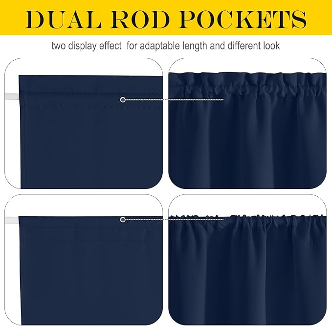 NICETOWN Blackout French Door Window Curtains Thermal Insulated Curtain Panel 25W x 64L Privacy Shade for Window Covering - 1 Panel, Navy