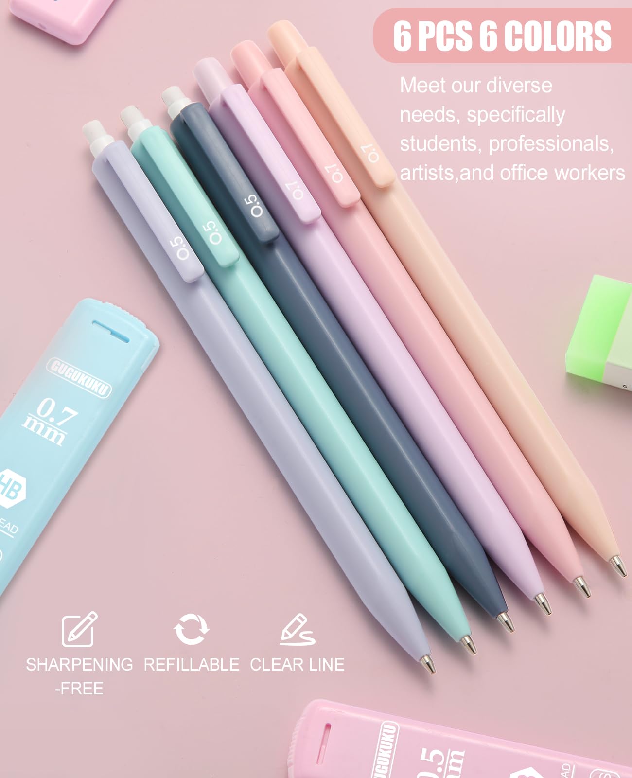 39PCS Aesthetic School Supplies with Cute Pencil Case, 5X Ballpoint Pens with Stylus Tip, 12X Pastel Highlighters, 6X Mechanical Pencil Set 0.5 & 0.7mm, Suit for Preppy School College Essentials(pink)