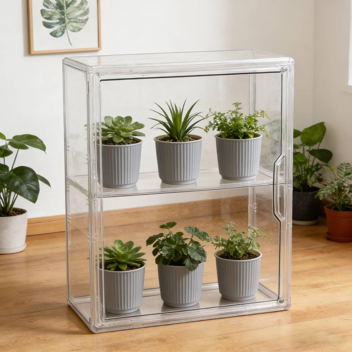 Mini Greenhouse for Indoor, Clear Stackable Green House with Magnetic Waterproof Door for Small Plants, 14”x10.5”x5.5”