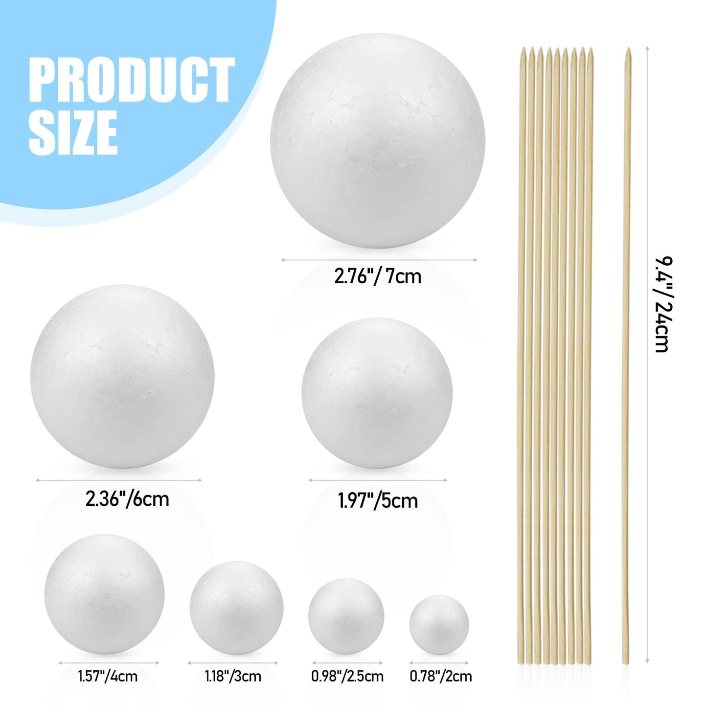 Fansunta 24PCS Solar System Model Foam Ball Project Kit, Planet Model Crafts Includes 14 Sized Polystyrene Spheres Balls, 9.5" Bamboo Sticks for School Science Projects